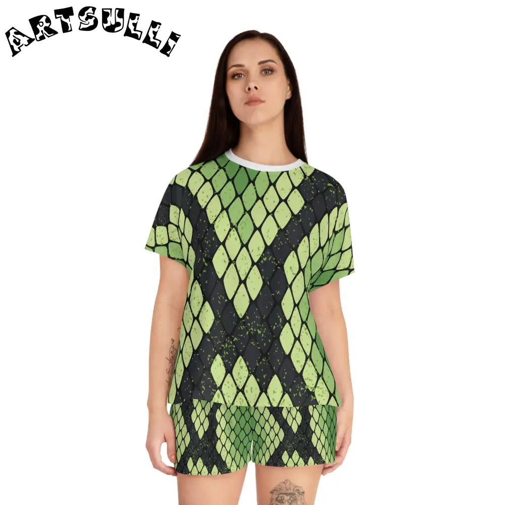JAKKOUTTHEBXX Snake Skin Green and Black Women’s Short Pajama Set