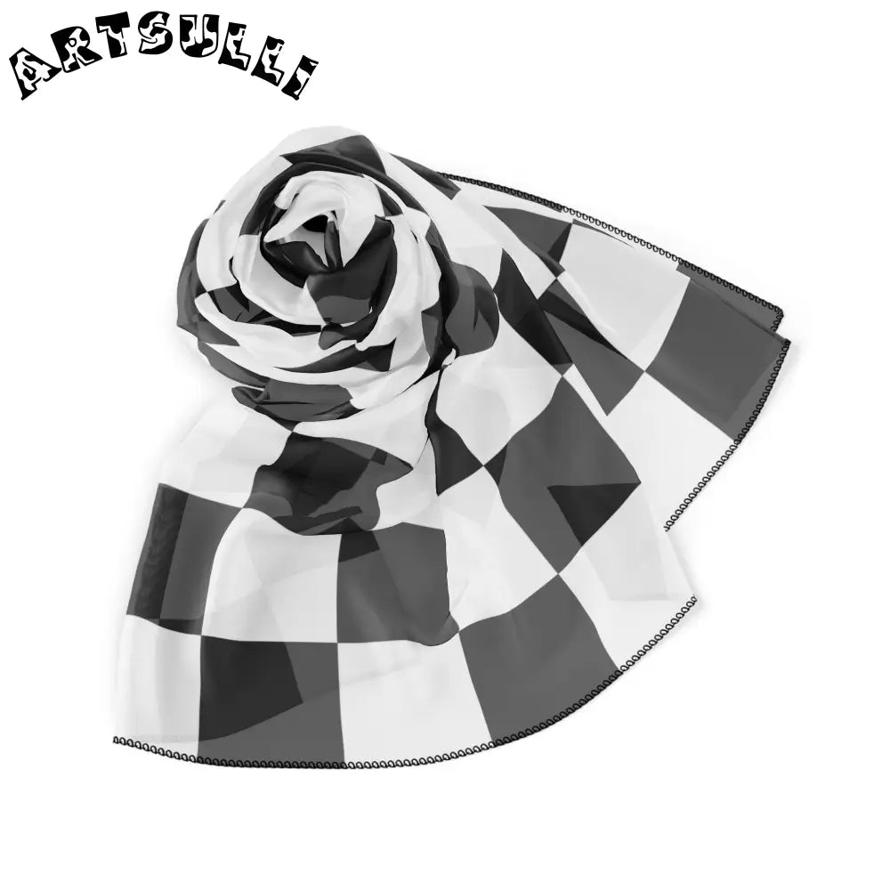 JAKKOUTTHEBXX Checkerboard Black and White Poly Scarf JAKKOUTTHEBXX