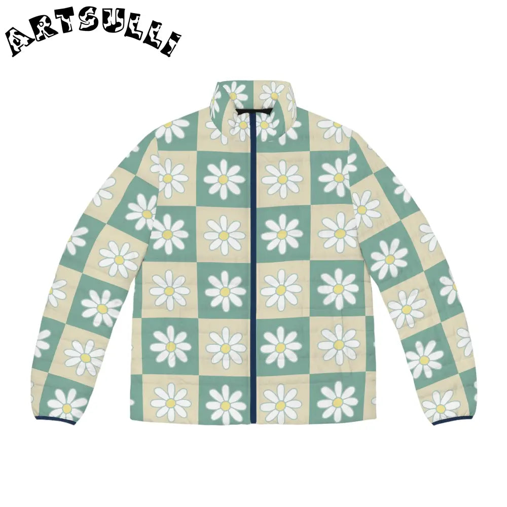 JAKKOUTTHEBXX Retro Daisy Checkerboard Green and Tan Men’s Puffer