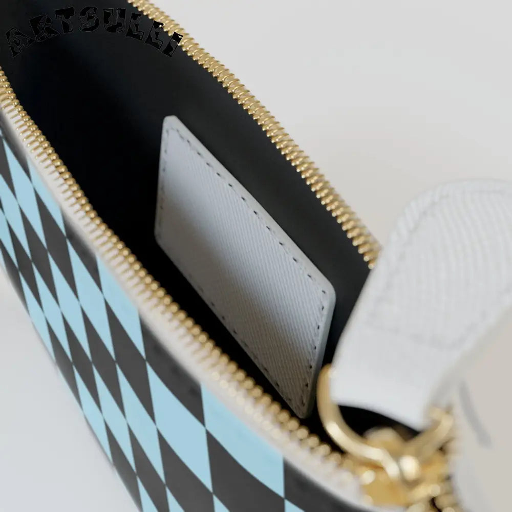 JAKKOUTTHEBXX Checkerboard Black and Blue Mini Clutch Bag