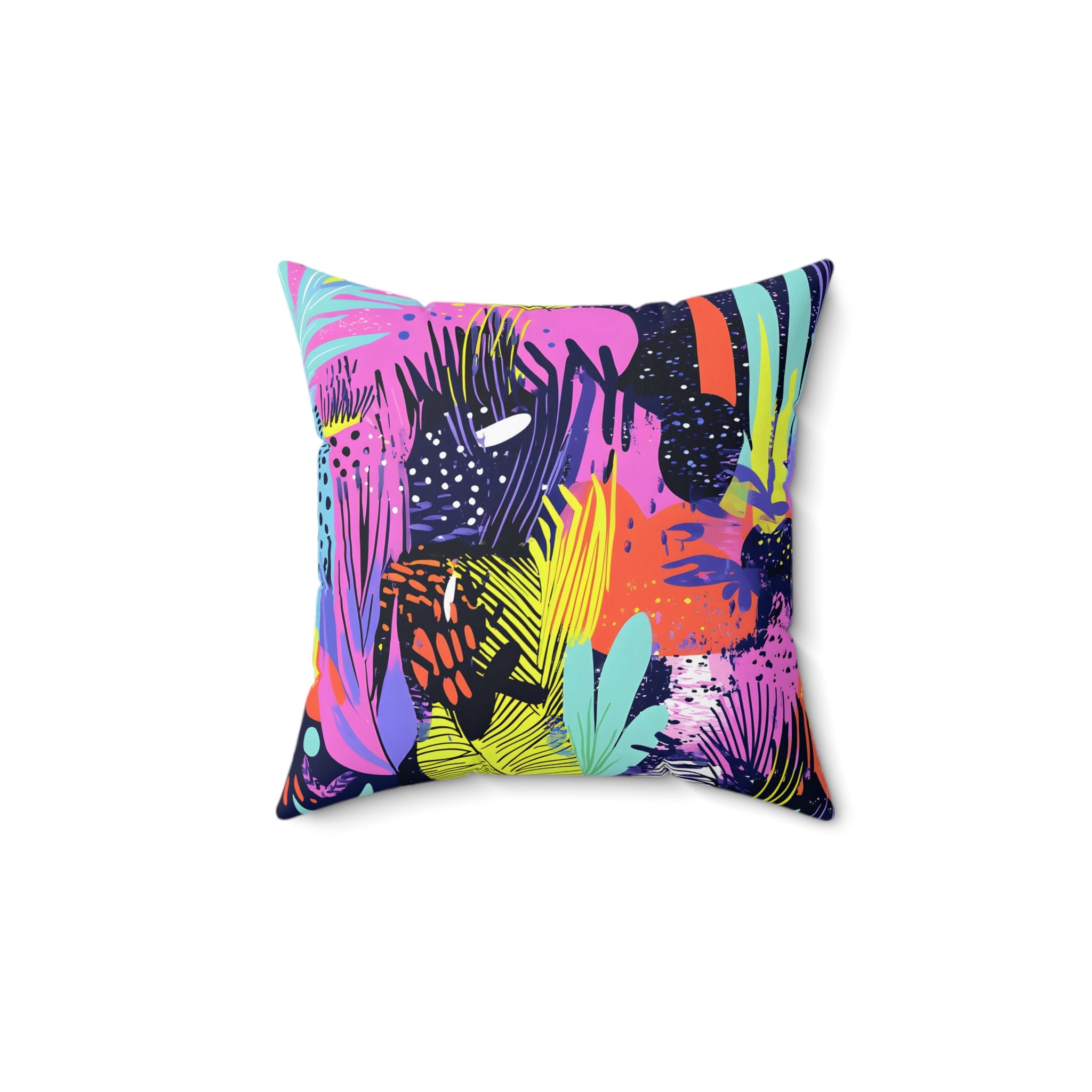 Dark Neon Rainforest Spun Polyester Square Pillow, Artsulli - Art is Long, Life is Short, Home Decor, Size, 14" × 14", , , , , 32474902618926723218