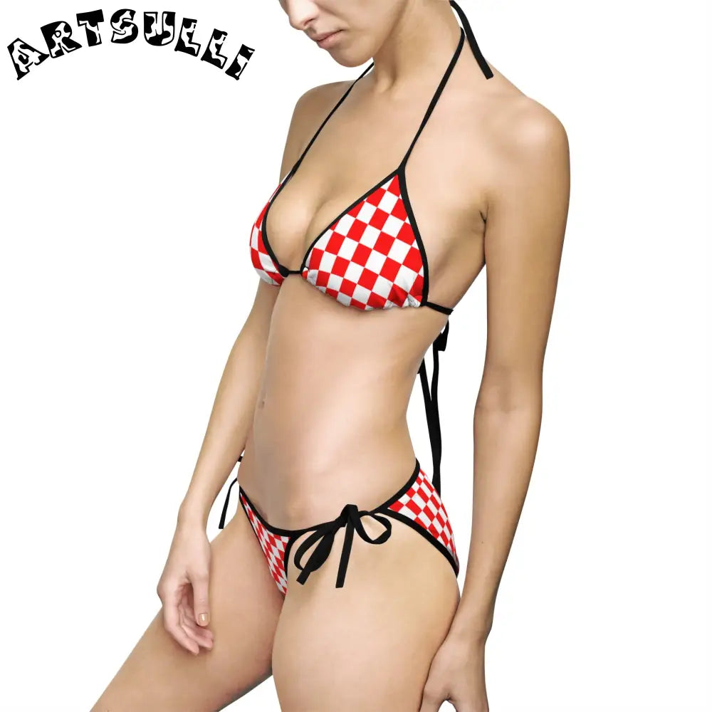 JAKKOUTTHEBXX Checkerboard Red and White Women’s Bikini Swimsuit