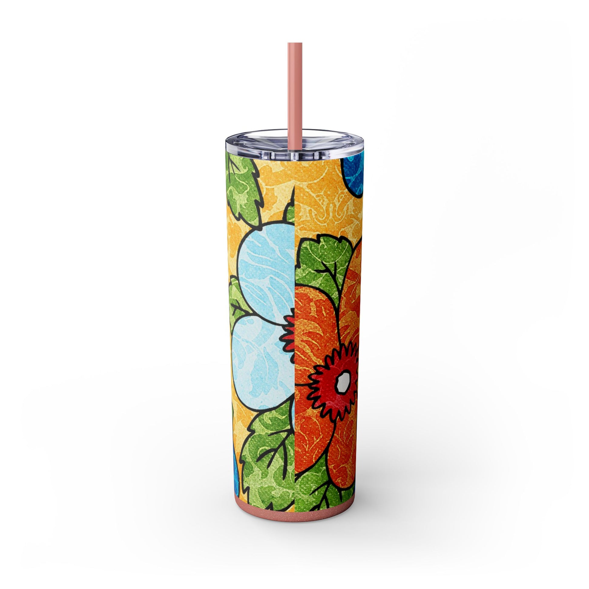 Groovy Yellow Floral Kl Skinny Tumbler with Straw, 20oz, Artsulli - Art is Long, Life is Short, Mug, , , , , , , 