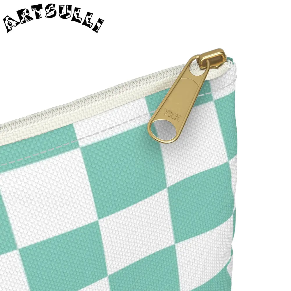 JAKKOUTTHEBXX Checkerboard Light Green Accessory Pouch JAKKOUTTHEBXX