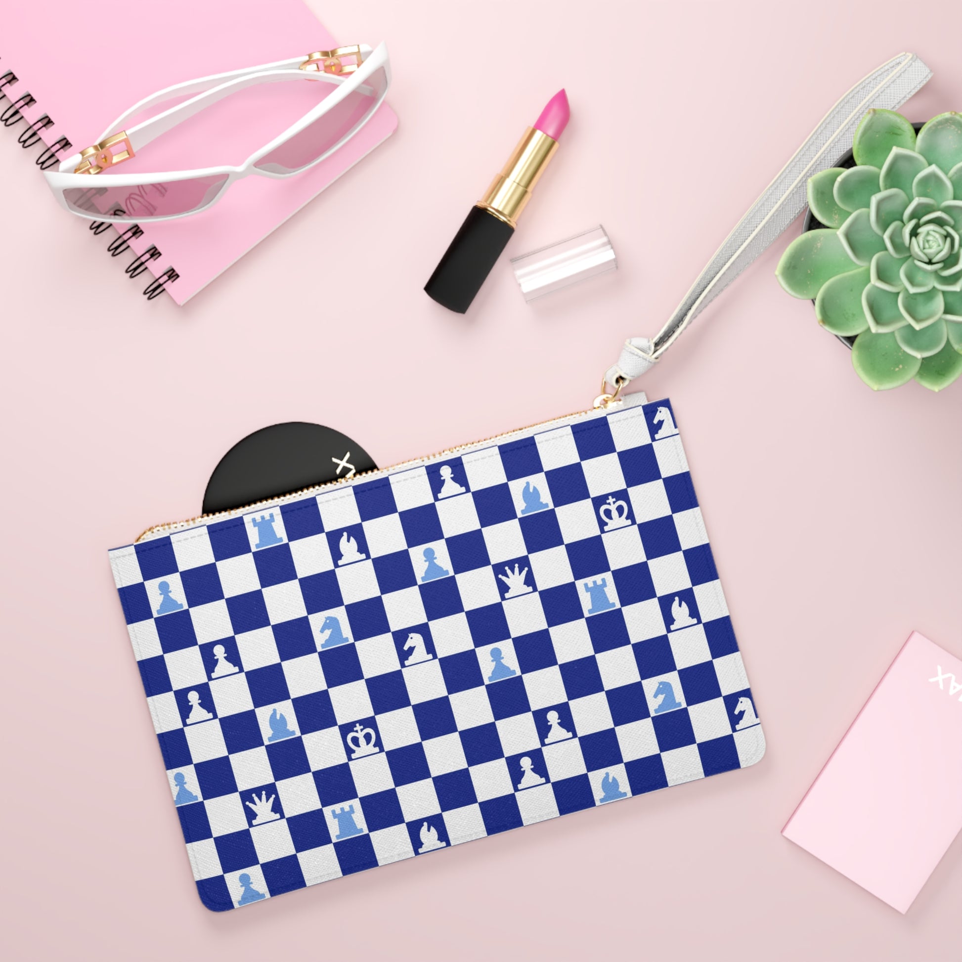 Chessboard Navy Blue Clutch Bag, Artsulli - Art is Long, Life is Short, Bags, , , , , , , 