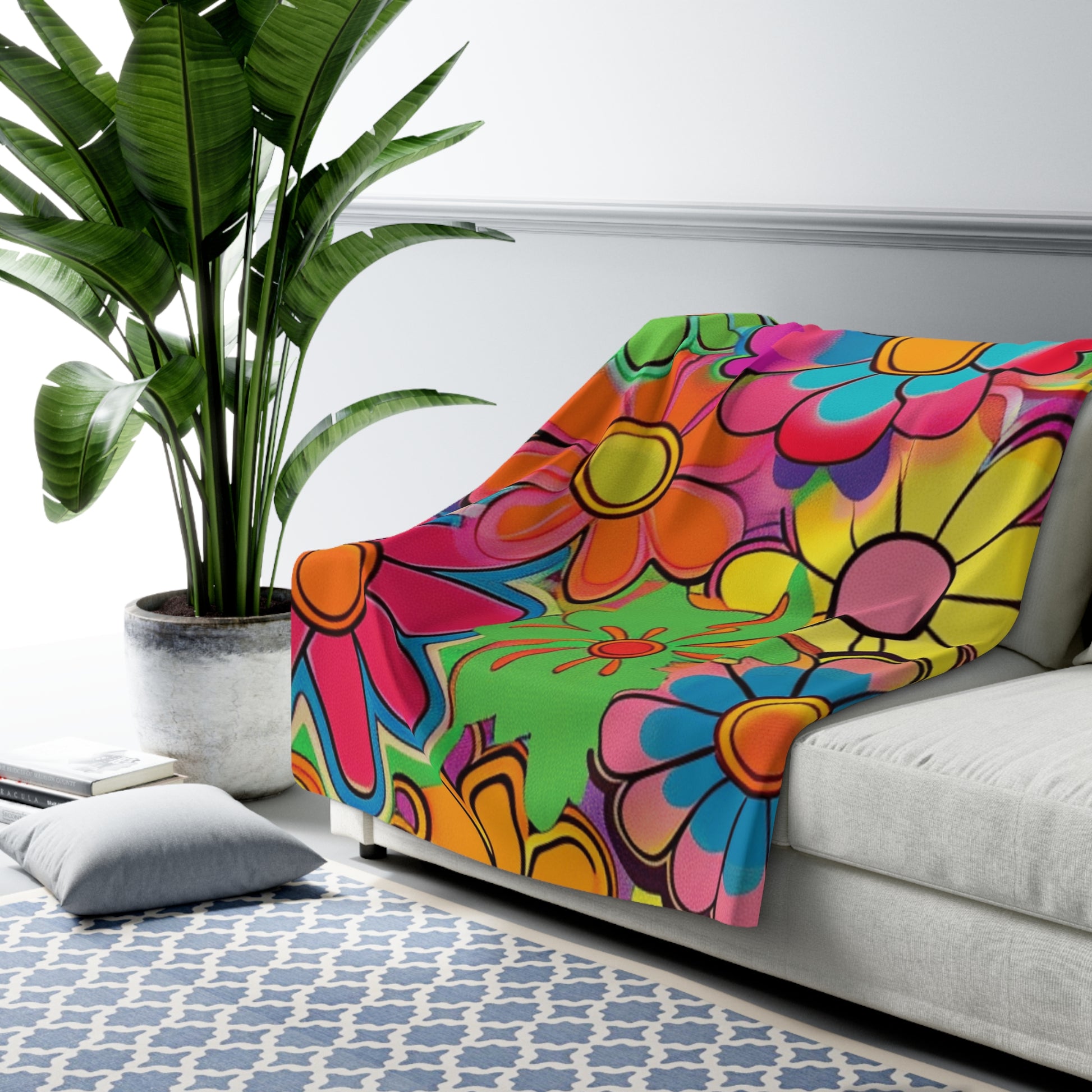 Chromatic Daisy Dream Sherpa Fleece Blanket, Artsulli - Art is Long, Life is Short, Home Decor, , , , , , , 
