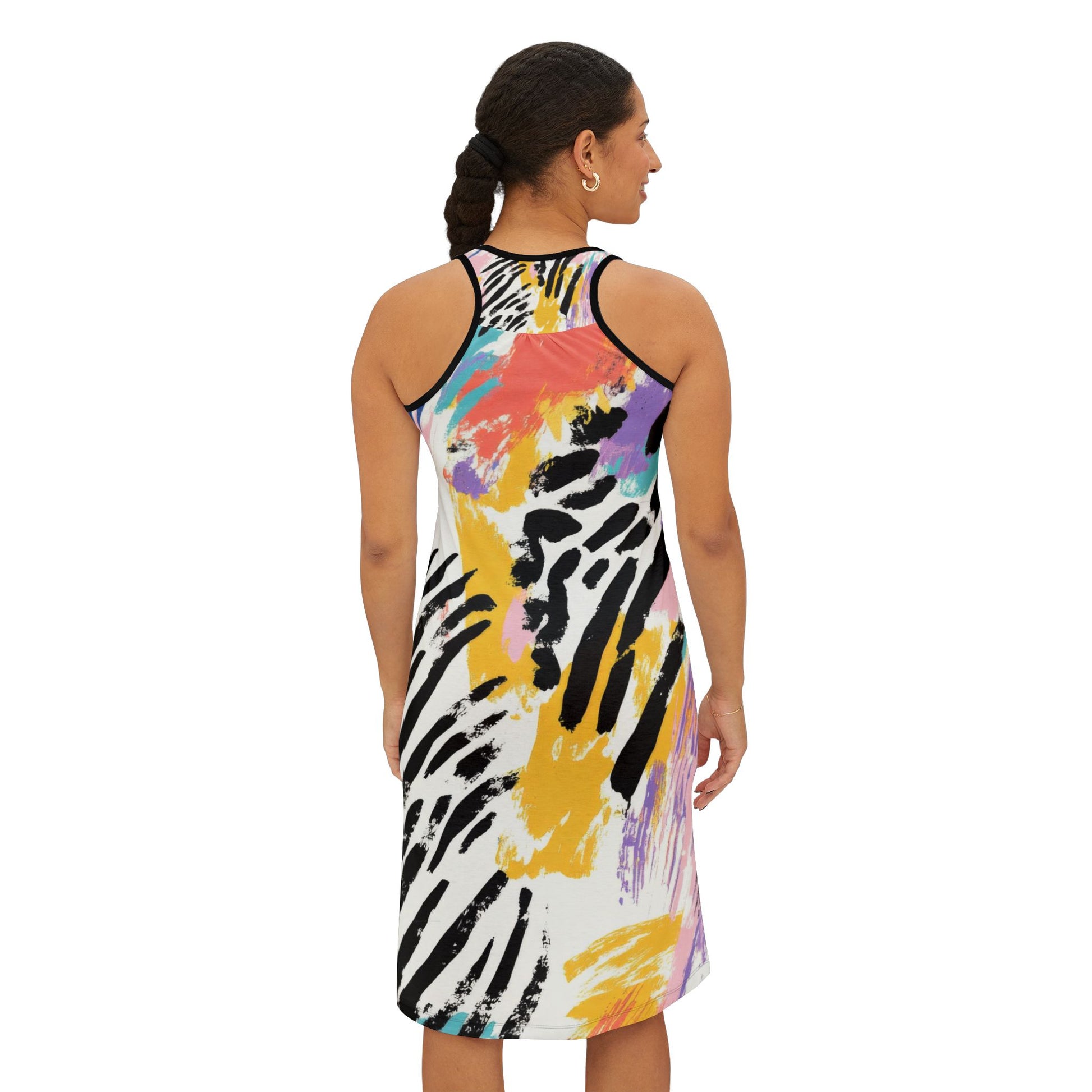 Wild Zebra Stripes x Paint Brush Strokes Multi-Color II Women's Racerback Dress (AOP), Artsulli - Art is Long, Life is Short, Tank Top, , , , , , , 