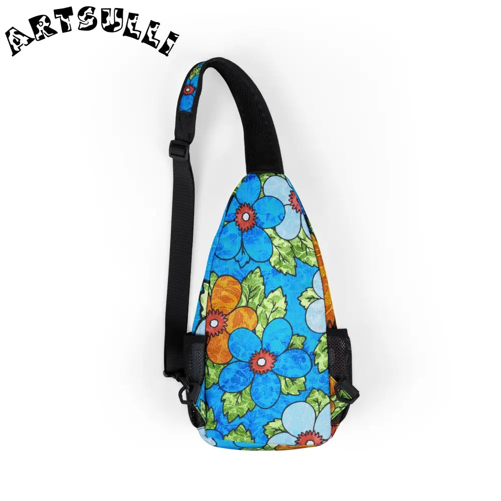 JAKKOUTTHEBXX Custom Blue Floral Sling Chest Bag 2025