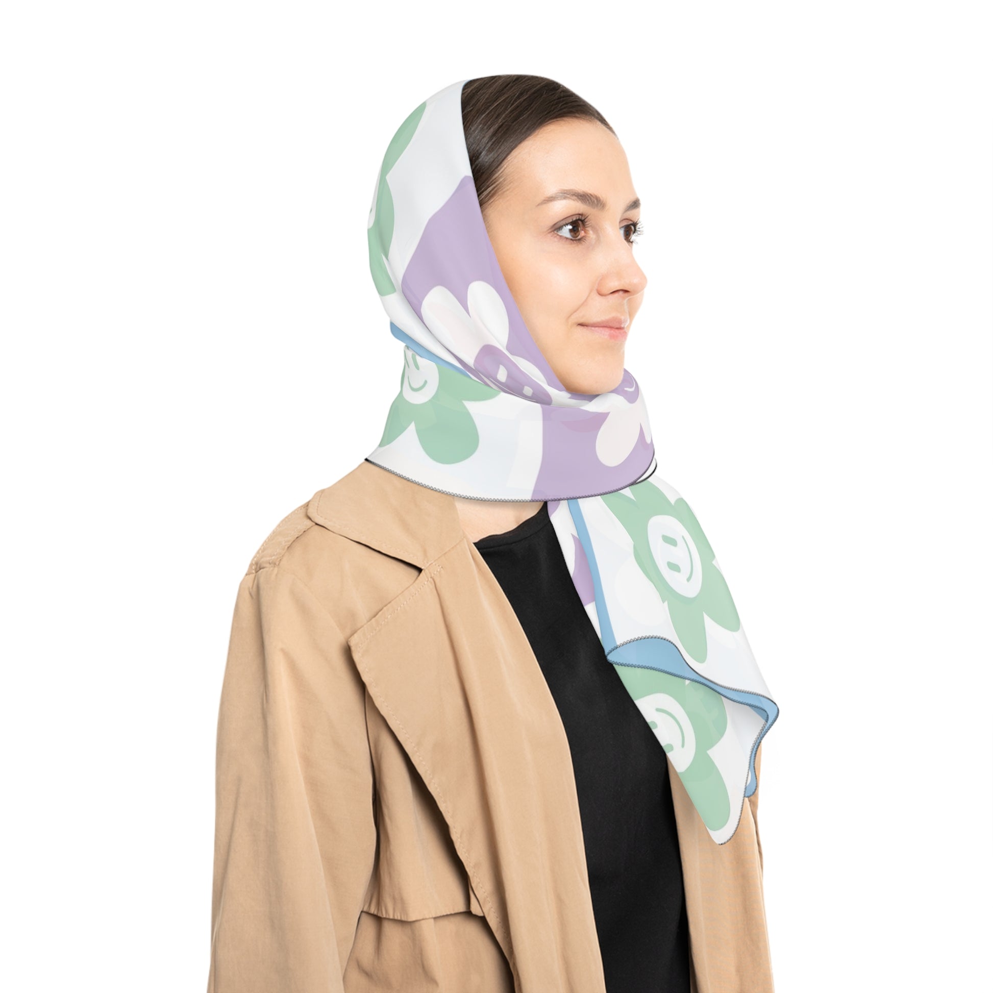 Chessboard x Smiley Face Flowers Multi-Color Poly Scarf, Artsulli - Art is Long, Life is Short, Accessories, , , , , , , 