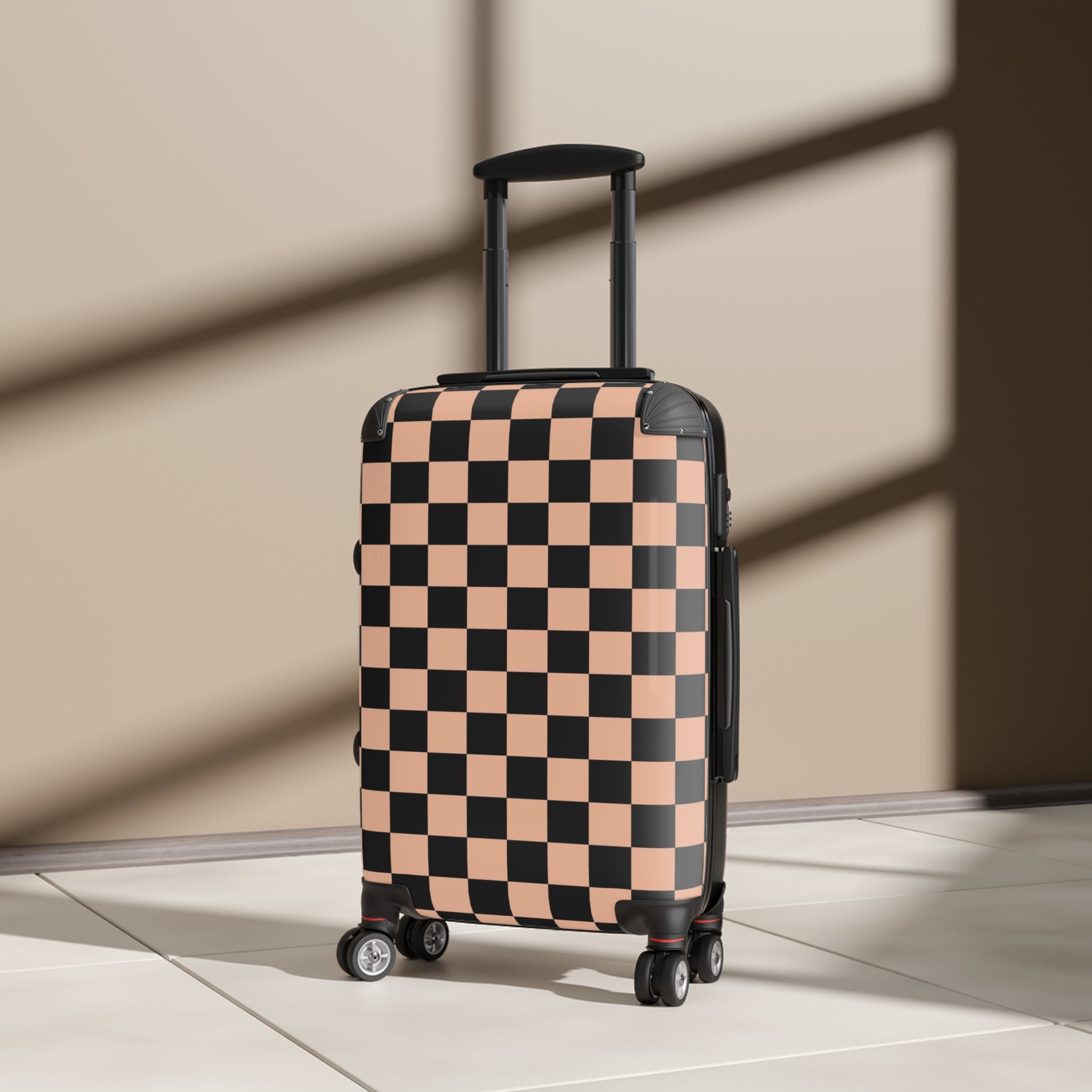 Checkerboard Soft Orange and Black Suitcase, Artsulli - Art is Long, Life is Short, Bags, , , , , , , 
