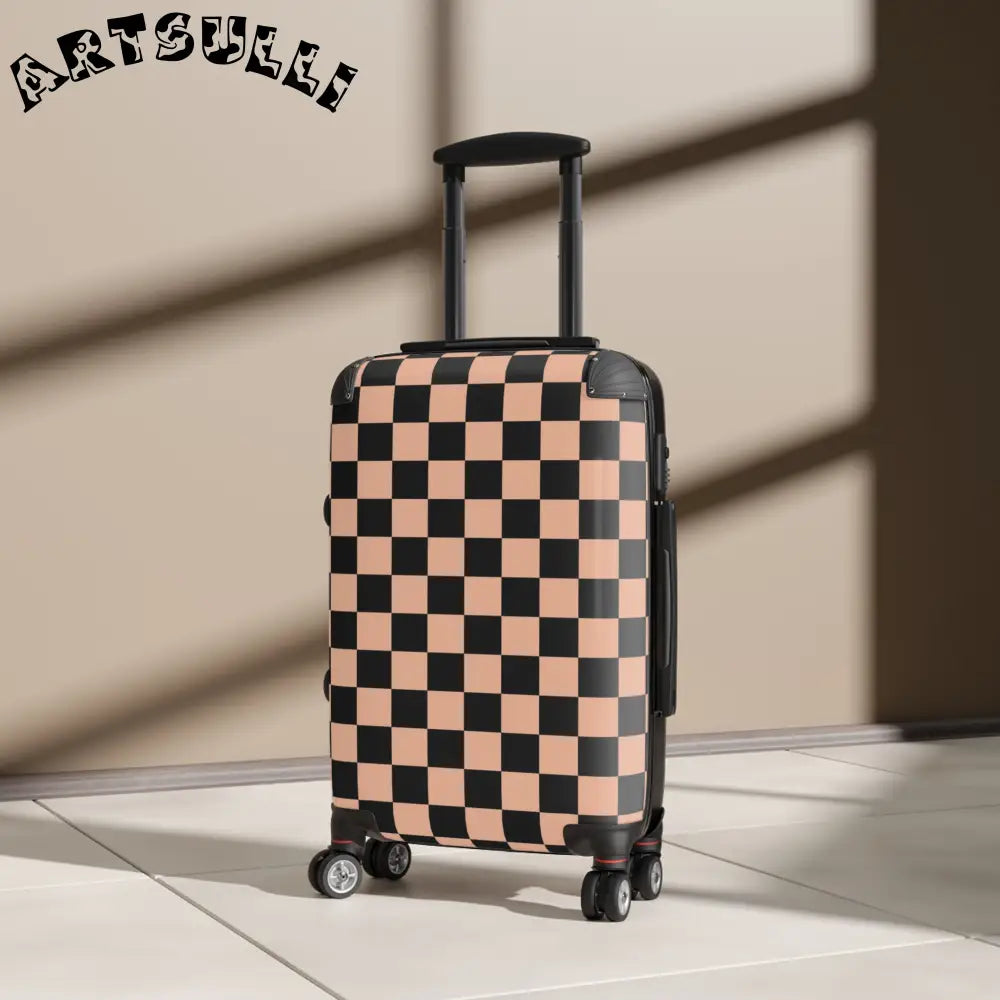 JAKKOUTTHEBXX Checkerboard Soft Orange and Black Suitcase
