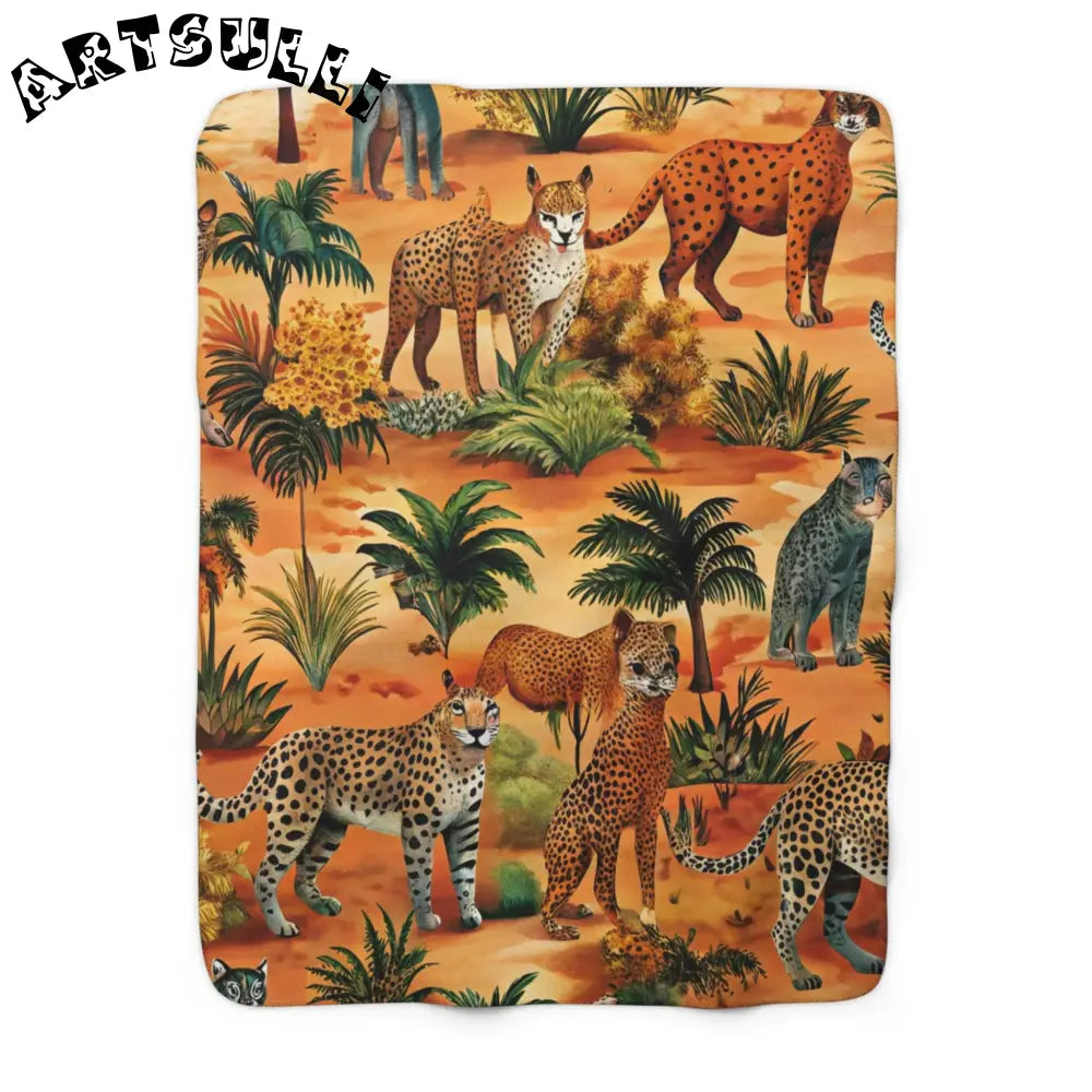 African Savannah Sherpa Fleece Blanket, Artsulli - Art is Long, Life is Short, Home Decor, Size, 50" × 60", , , , , 12279824715865617146