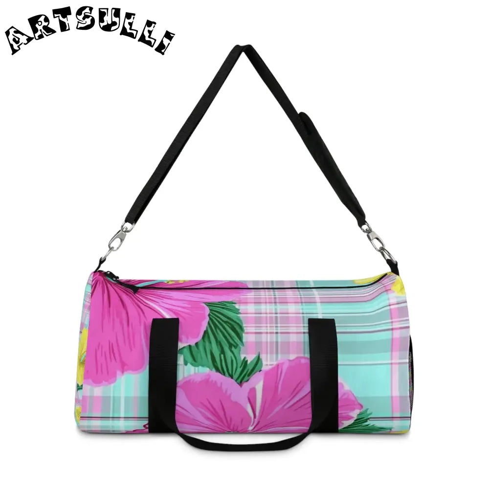 JAKKOUTTHEBXX Tropical Floral Plaid Duffel Bag JAKKOUTTHEBXX