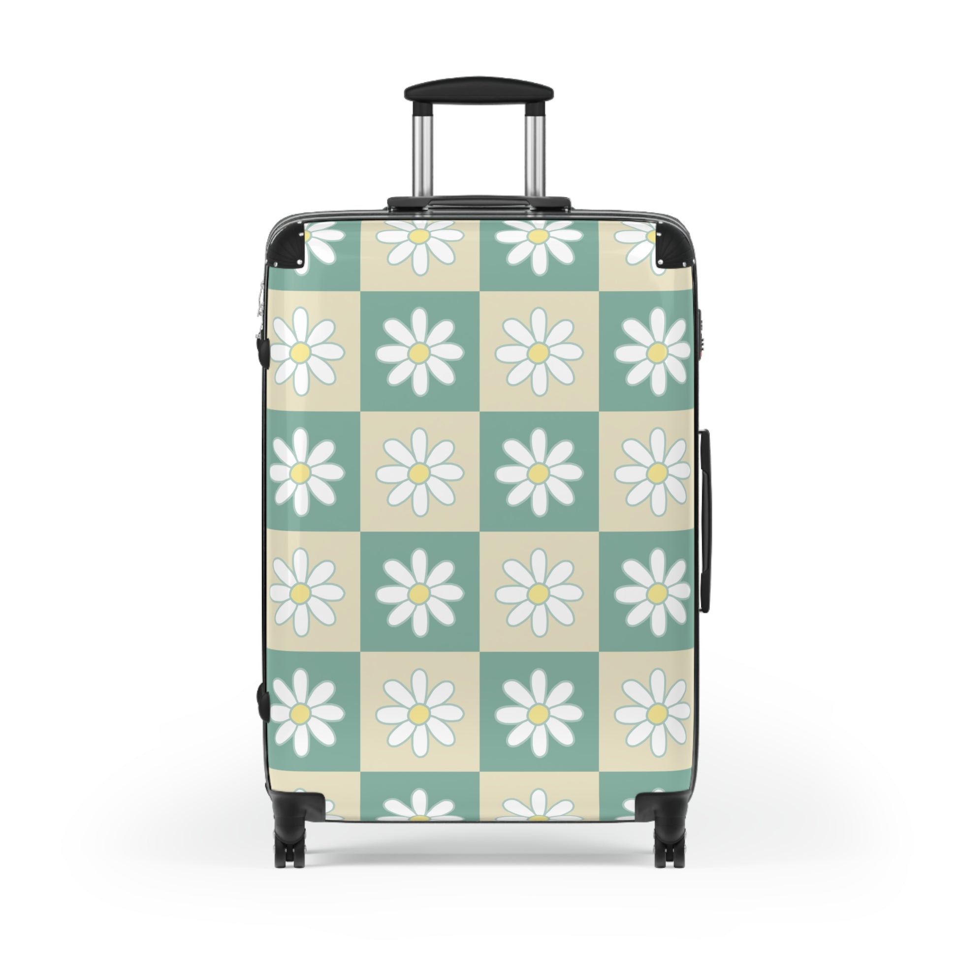 Retro Daisy Checkerboard Green and Tan Suitcase, Artsulli - Art is Long, Life is Short, Bags, , , , , , , 