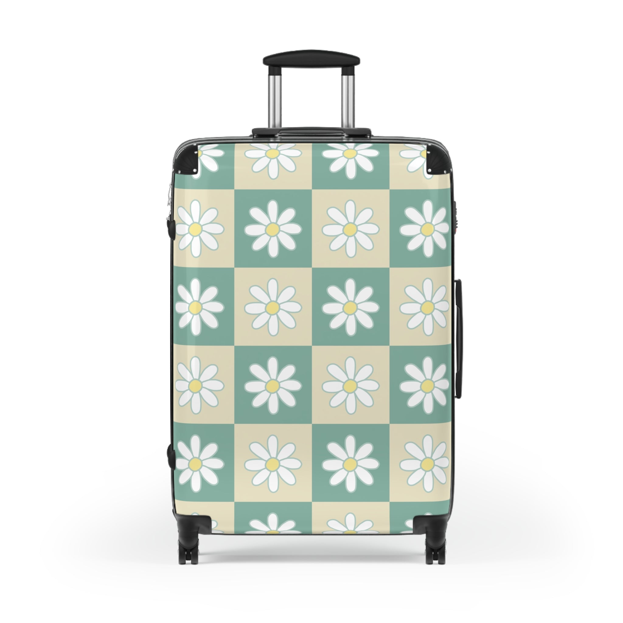 Retro Daisy Checkerboard Green and Tan Suitcase, Artsulli - Art is Long, Life is Short, Bags, , , , , , , 