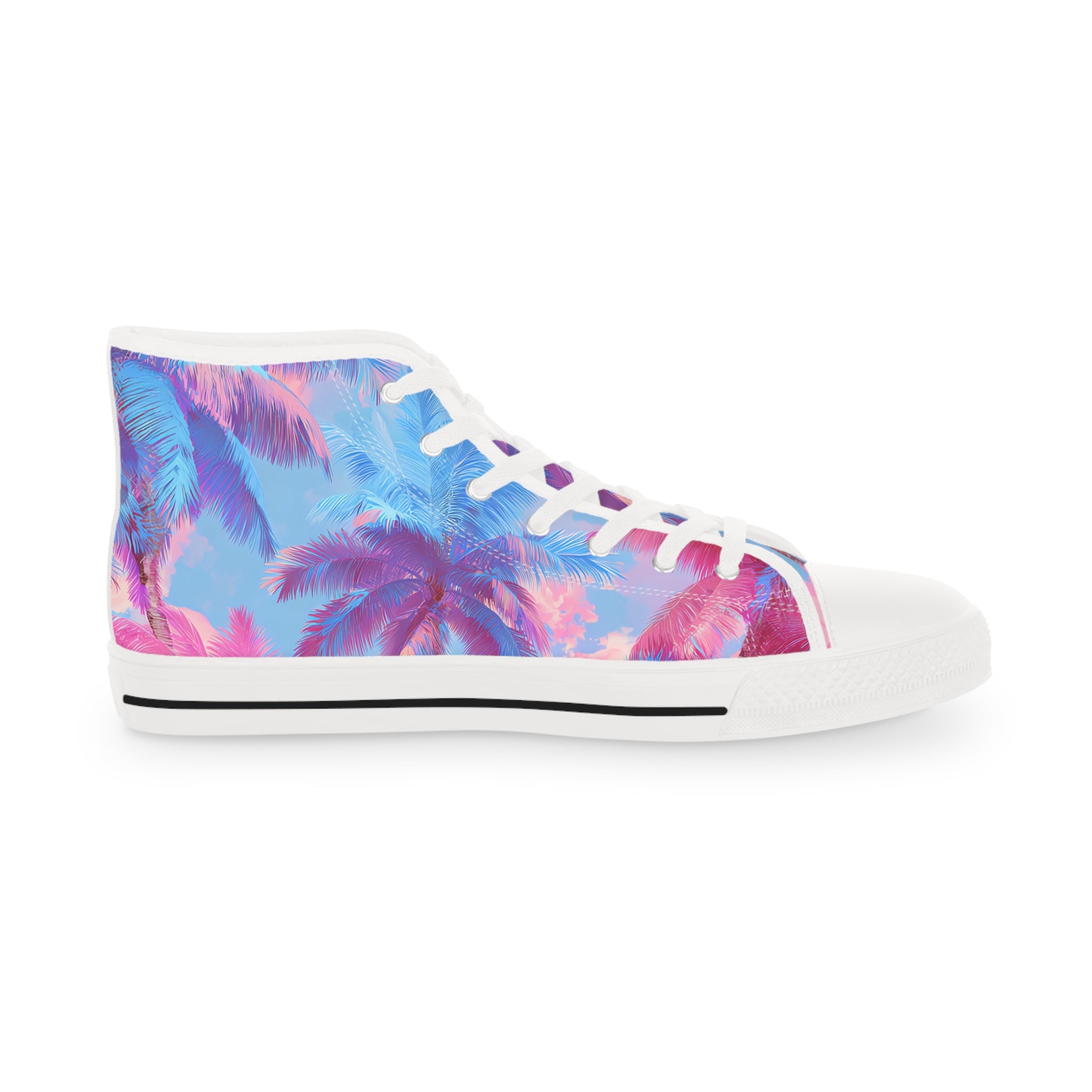 Ethereal Pastel Palms II Blue and Pink Men's High Top Sneakers, Artsulli - Art is Long, Life is Short, Shoes, , , , , , , 