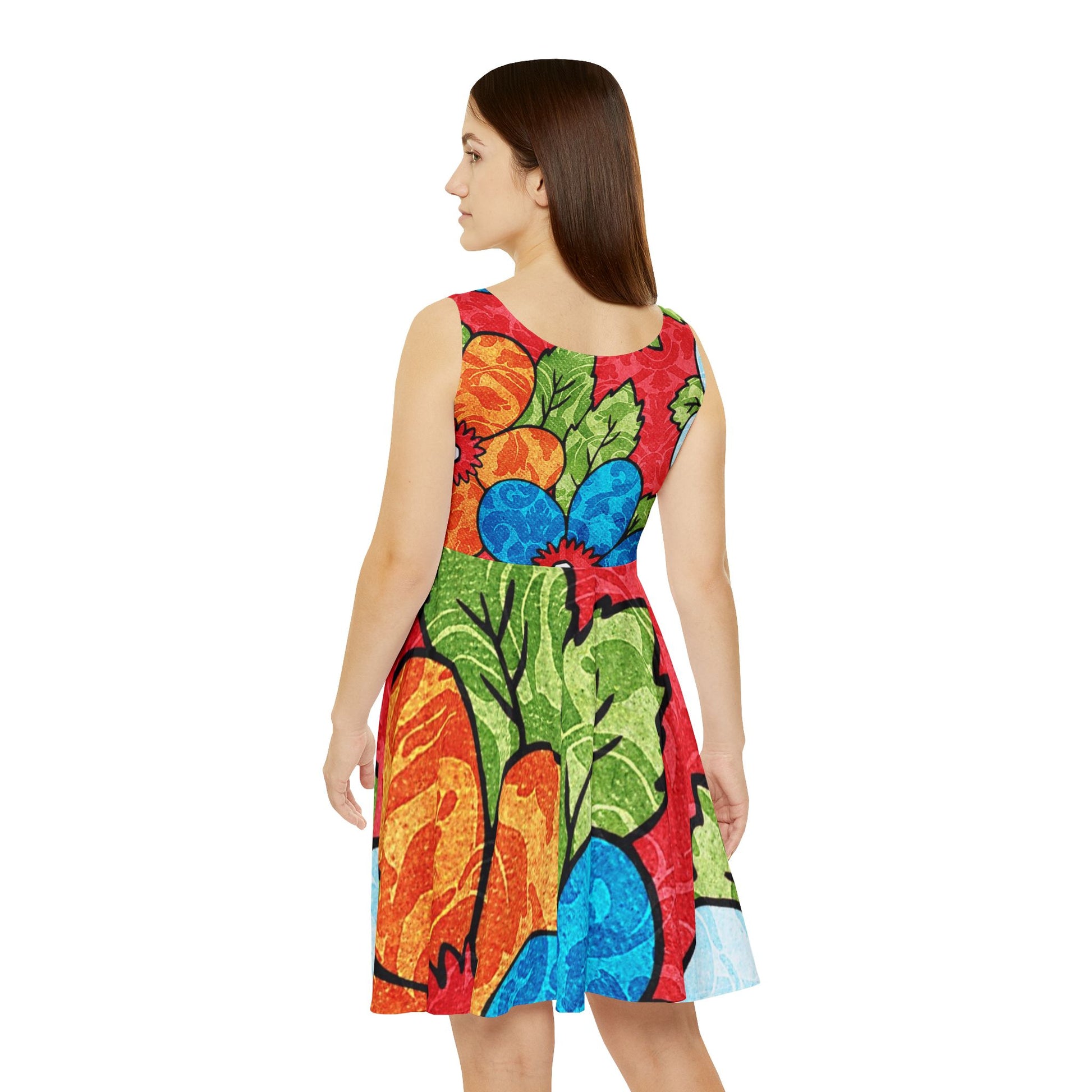 Groovy Red Floral Kl Women's Skater Dress (AOP), Artsulli - Art is Long, Life is Short, All Over Prints, , , , , , , 