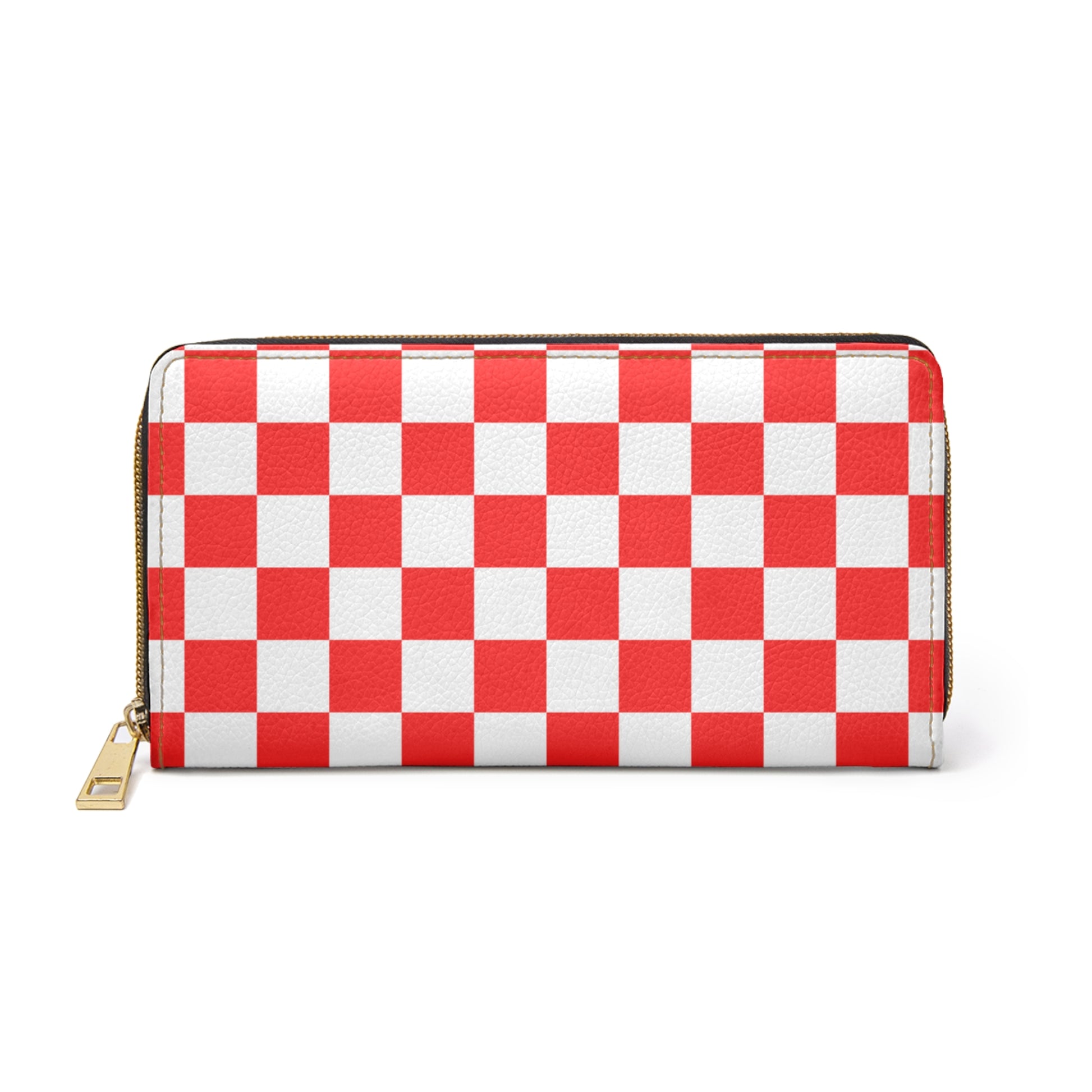 Checkerboard Red and White Zipper Wallet, Artsulli - Art is Long, Life is Short, Accessories, Size, One size, Color, White, , , 19803396650510834812