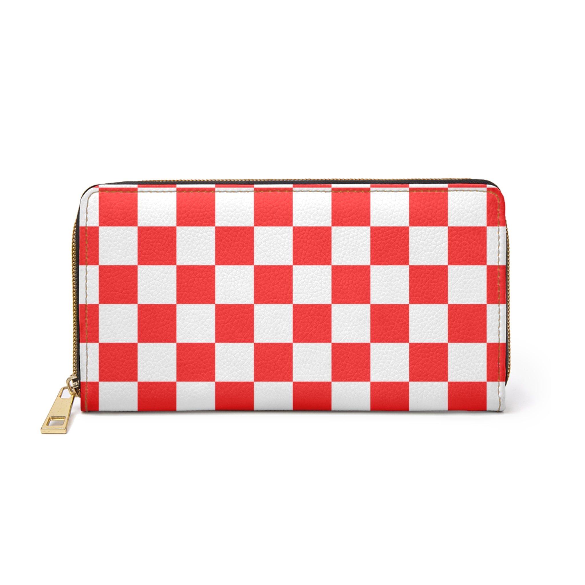 Checkerboard Red and White Zipper Wallet, Artsulli - Art is Long, Life is Short, Accessories, Size, One size, Color, White, , , 19803396650510834812