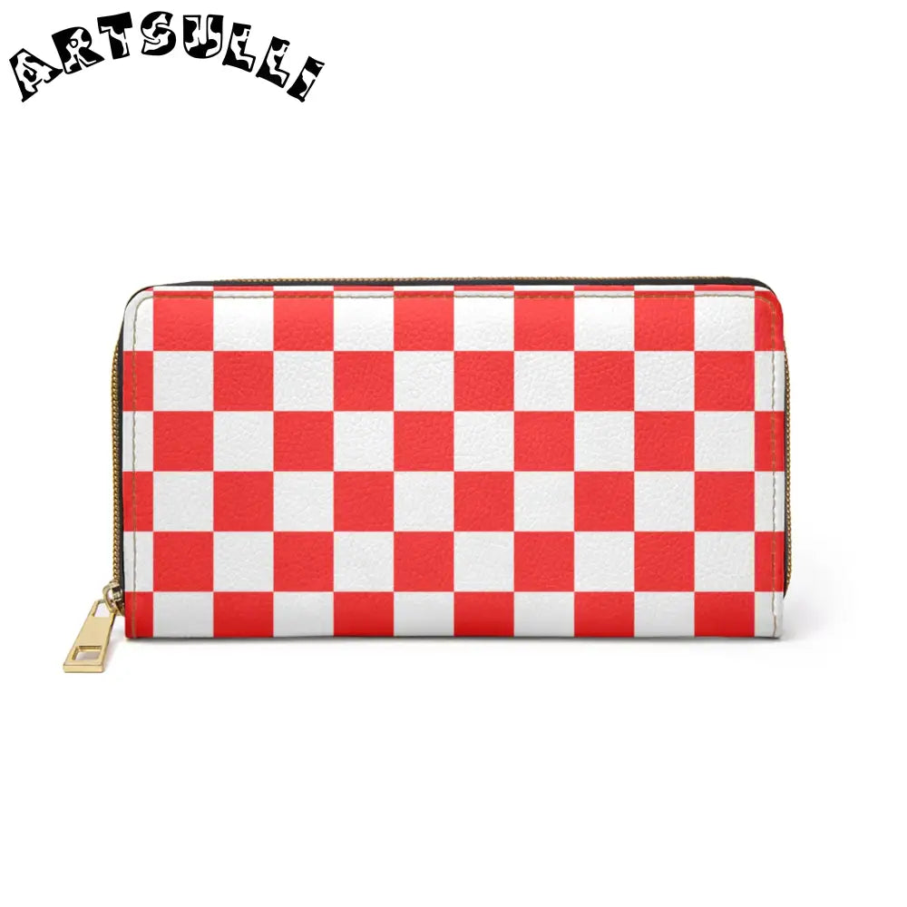 JAKKOUTTHEBXX Checkerboard Red and White Zipper Wallet JAKKOUTTHEBXX