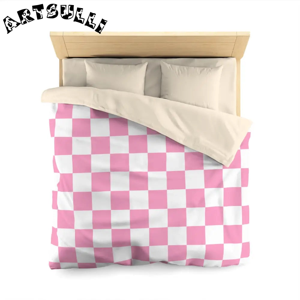JAKKOUTTHEBXX Checkerboard Hot Pink and White Microfiber Duvet Cover