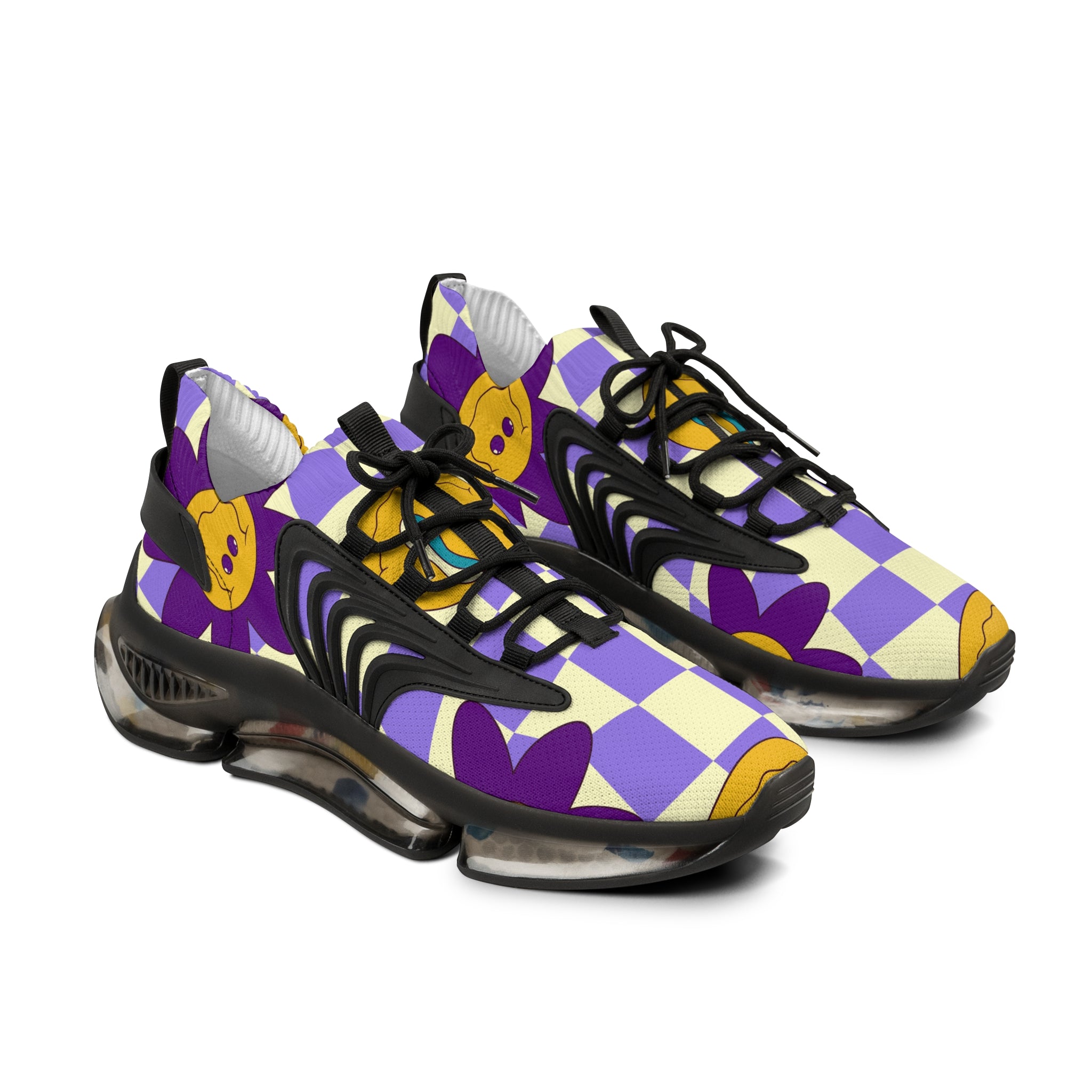 Trippy Flower Power Motifs Men's Mesh Sneakers, Artsulli - Art is Long, Life is Short, Shoes, Color, Black sole, Size, US 5, , , 13698038553282