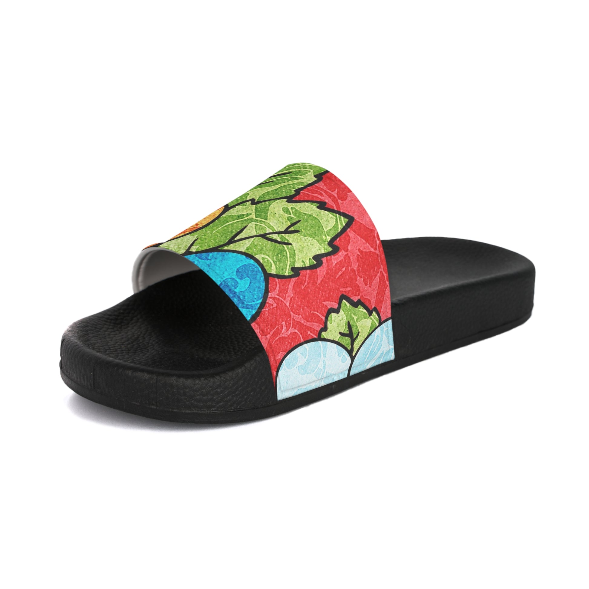 Groovy Red Floral Kl Women's Slide Sandals, Artsulli - Art is Long, Life is Short, Shoes, , , , , , , 