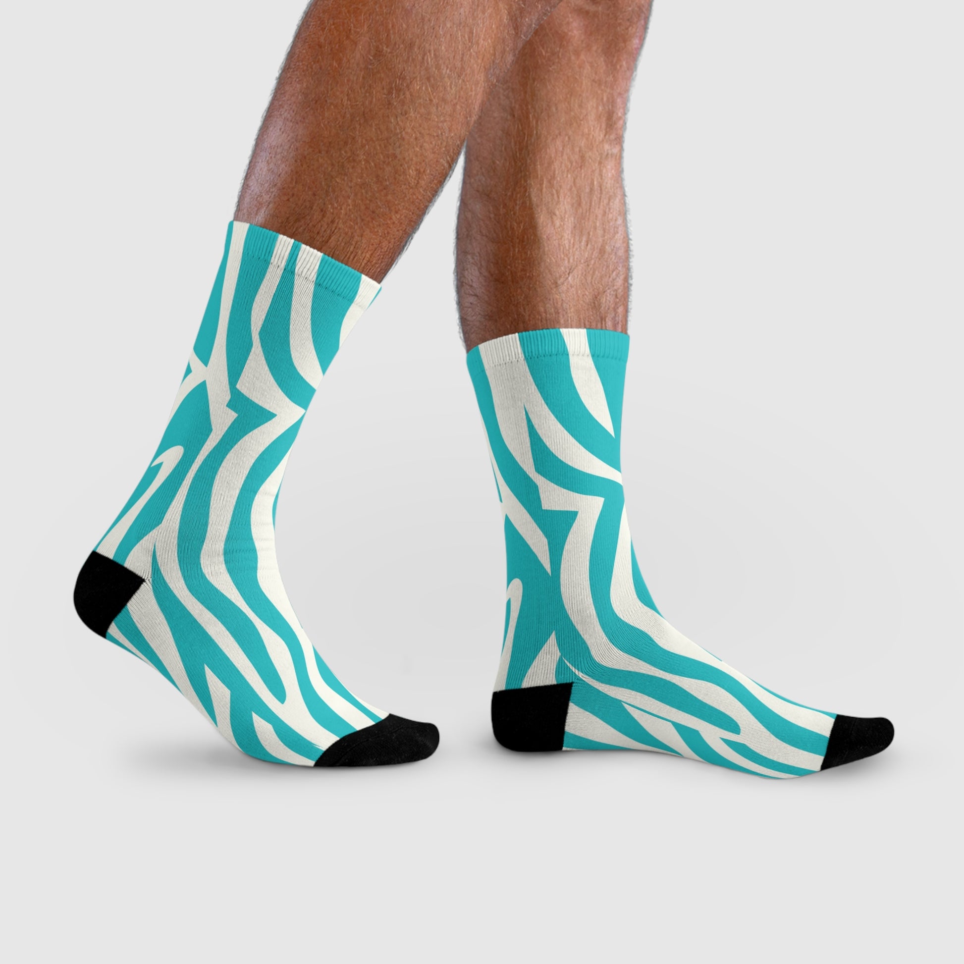 Melting Zebra Stripes Turquoise and White Sublimation Crew Socks (EU), Artsulli - Art is Long, Life is Short, All Over Prints, , , , , , , 