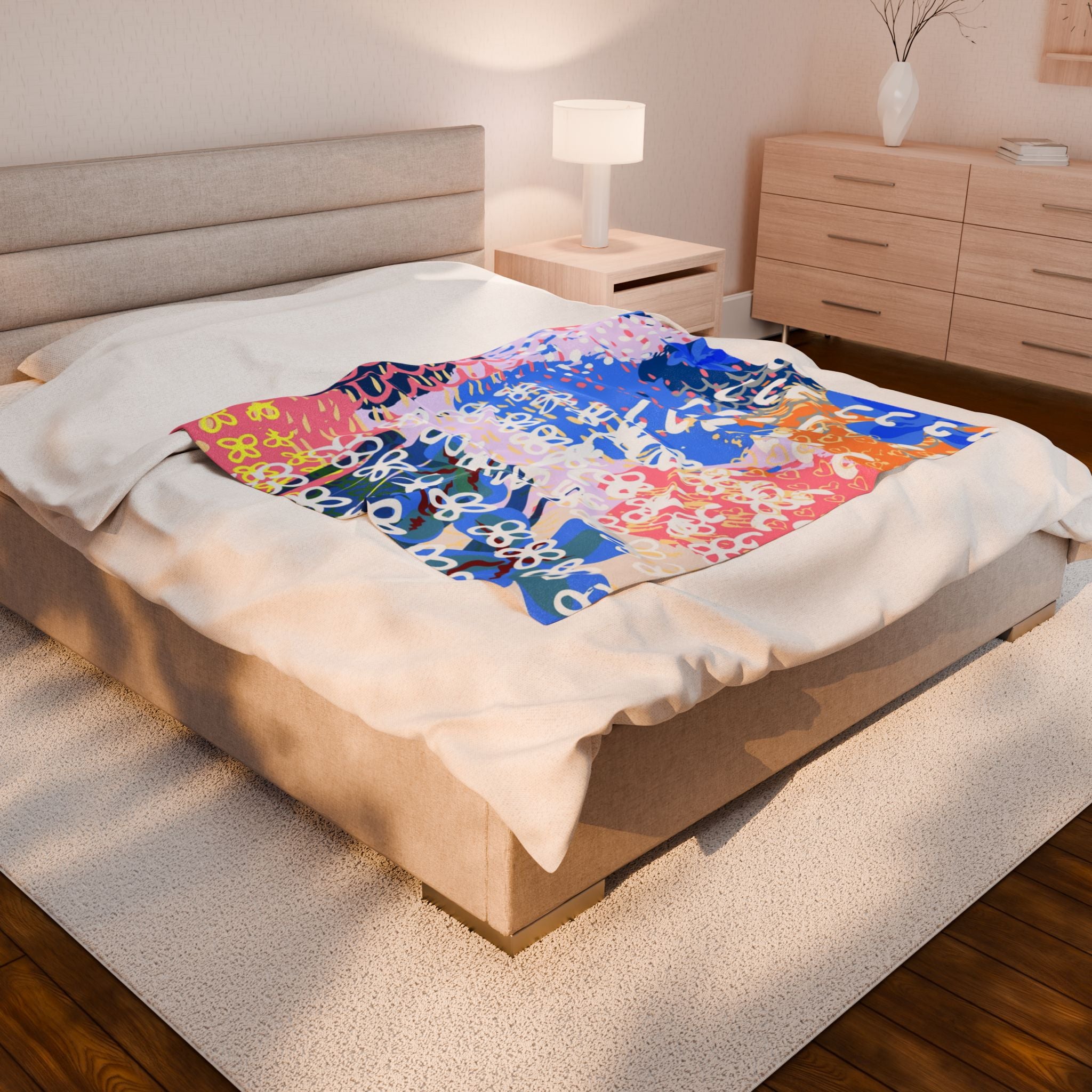 Flowers x Doodles x Hearts Multi-Color Velveteen Plush Blanket, Artsulli - Art is Long, Life is Short, All Over Prints, , , , , , , 