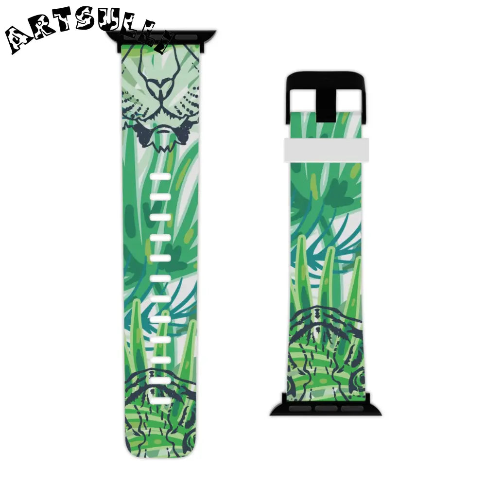 JAKKOUTTHEBXX Tropical Jungle Tigers Green Watch Band for Apple