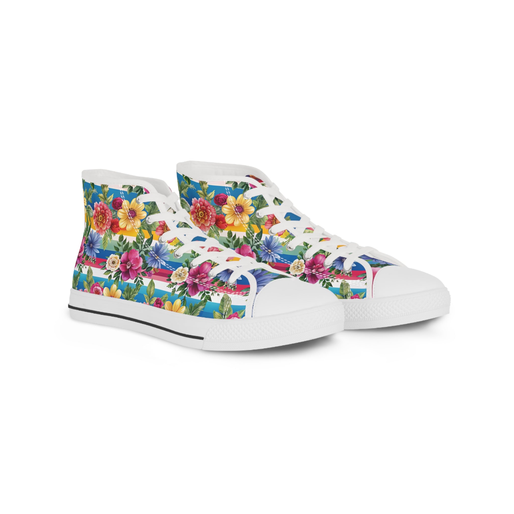 Floral Stripe 4K III Men's High Top Sneakers, Artsulli - Art is Long, Life is Short, Shoes, Size, US 5, Color, White sole, , , 18334137726476287101