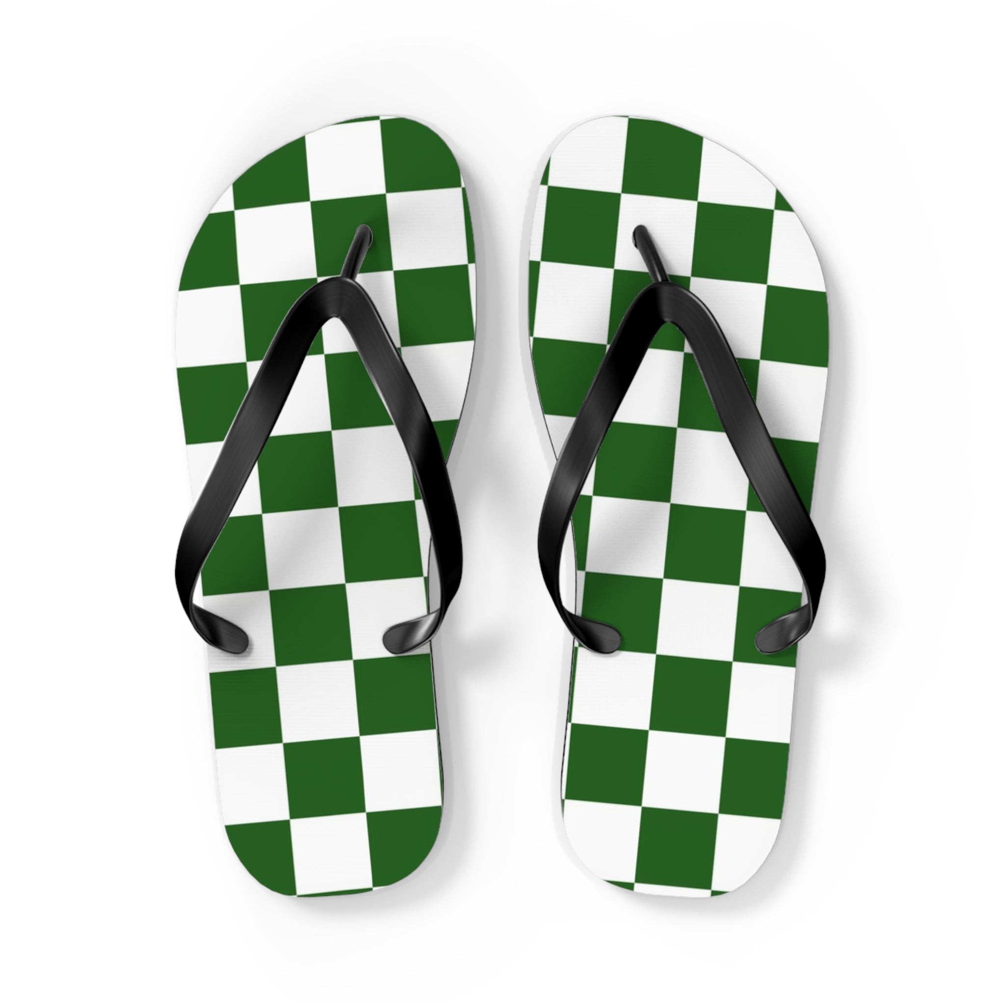 Checkerboard White and Dark Green Flip Flops, Artsulli - Art is Long, Life is Short, Shoes, Size, L, Color, Black sole, , , 80846333680540854031