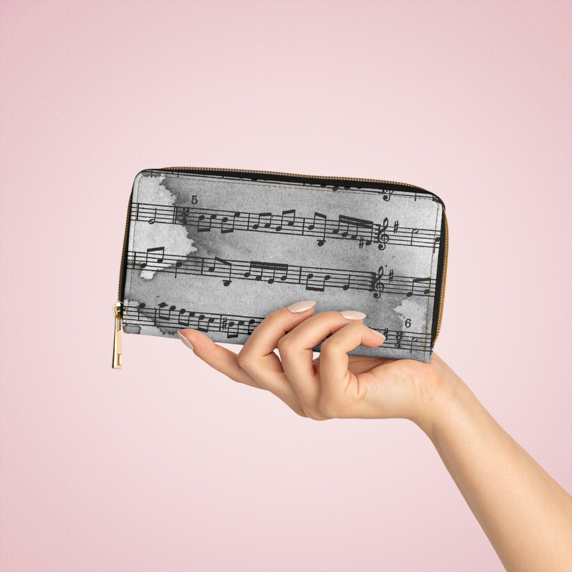 Drip Spill Type Beat Sheet Music Black Zipper Wallet, Artsulli - Art is Long, Life is Short, Accessories, , , , , , , 