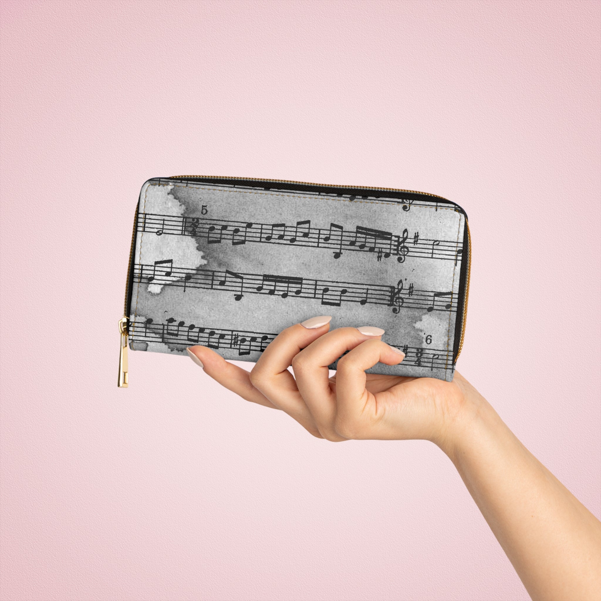 Drip Spill Type Beat Sheet Music Black Zipper Wallet, Artsulli - Art is Long, Life is Short, Accessories, , , , , , , 