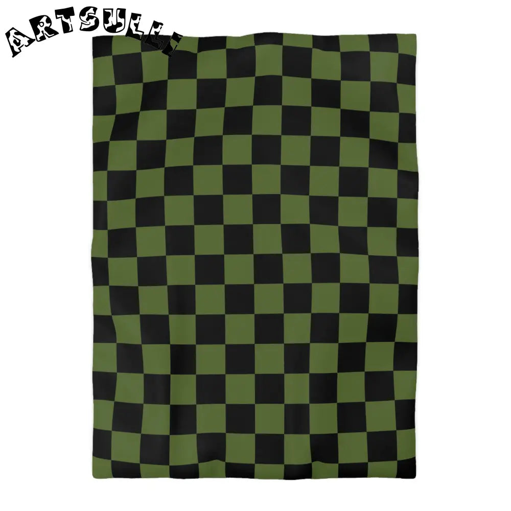 JAKKOUTTHEBXX Checkerboard Olive Green and Black Microfiber Duvet