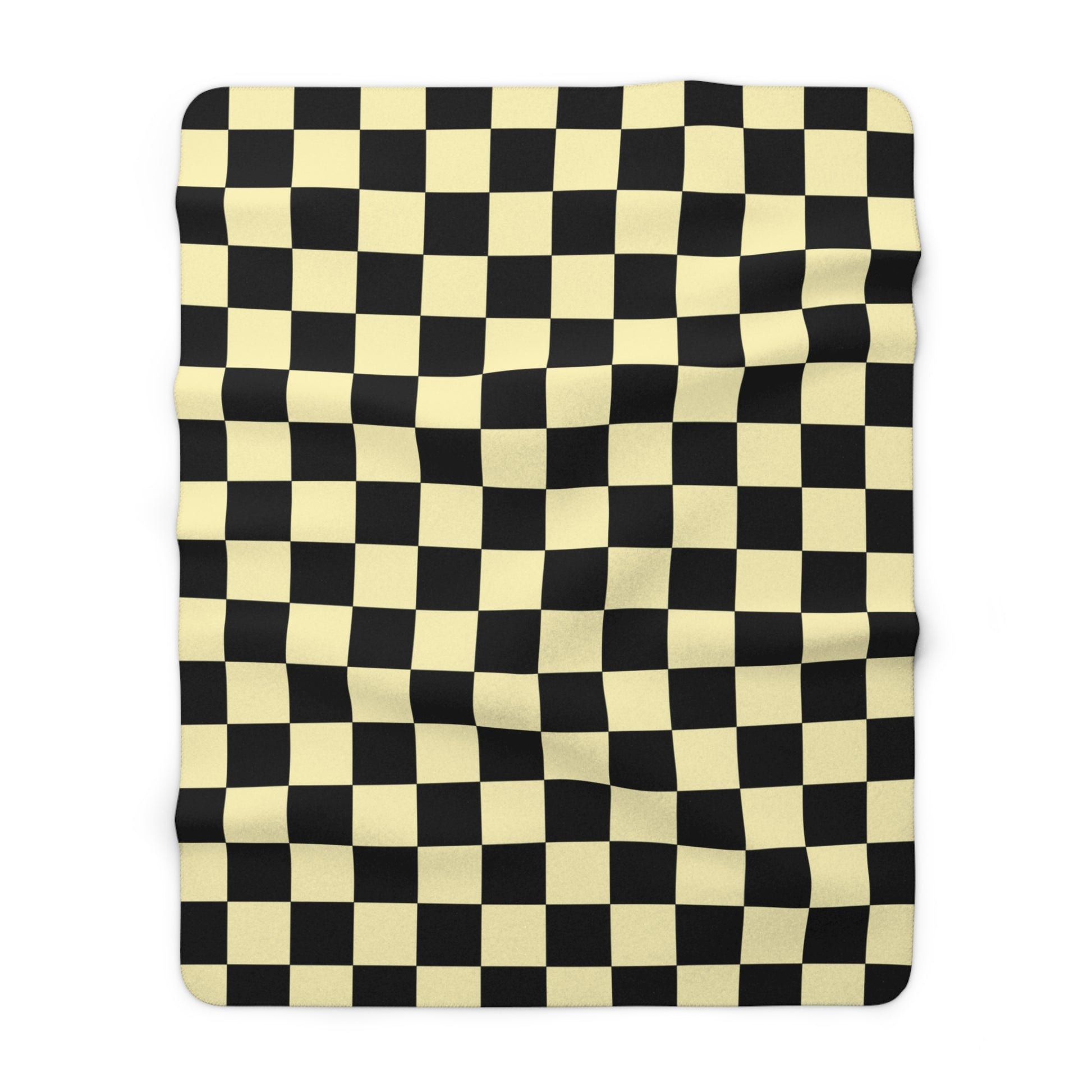 Checkerboard Black and Yellow Sherpa Fleece Blanket, Artsulli - Art is Long, Life is Short, Home Decor, Size, 60" × 80", , , , , 17160956943476501476