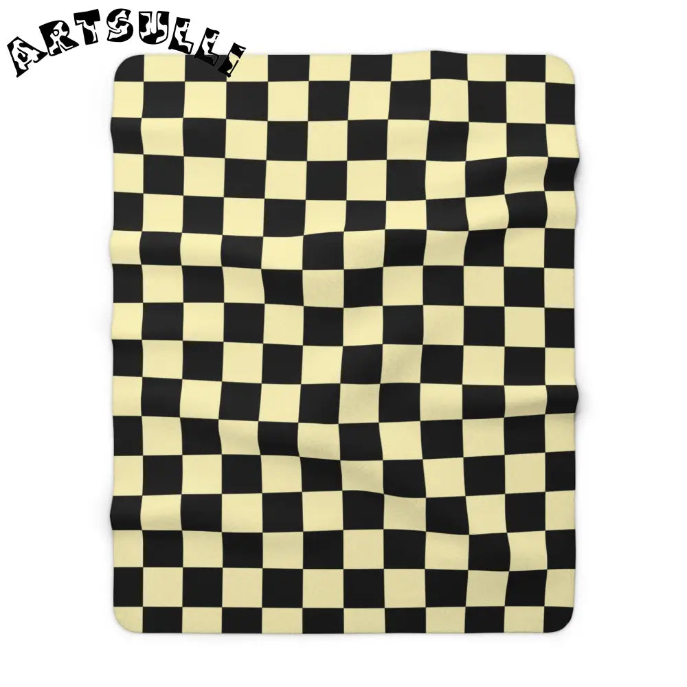 JAKKOUTTHEBXX Checkerboard Black and Yellow Sherpa Fleece Blanket