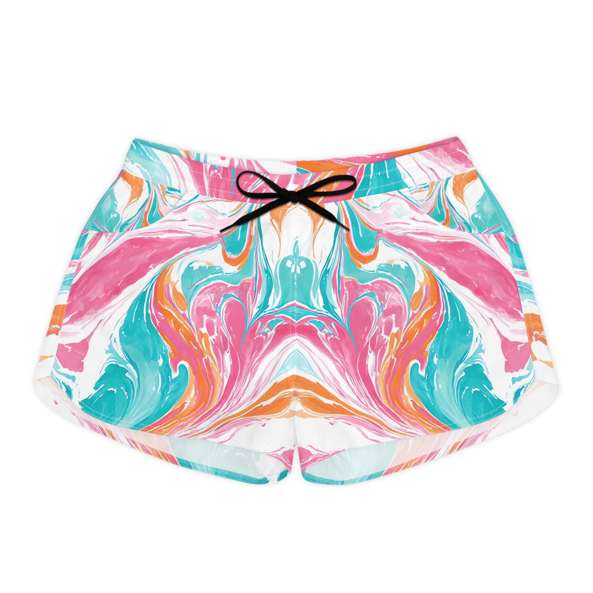 Liquid Pastel Spill Multi-Color Women's Casual Shorts (AOP), Artsulli - Art is Long, Life is Short, All Over Prints, Size, S, Color, Black drawstring, , , 32510347731329206448