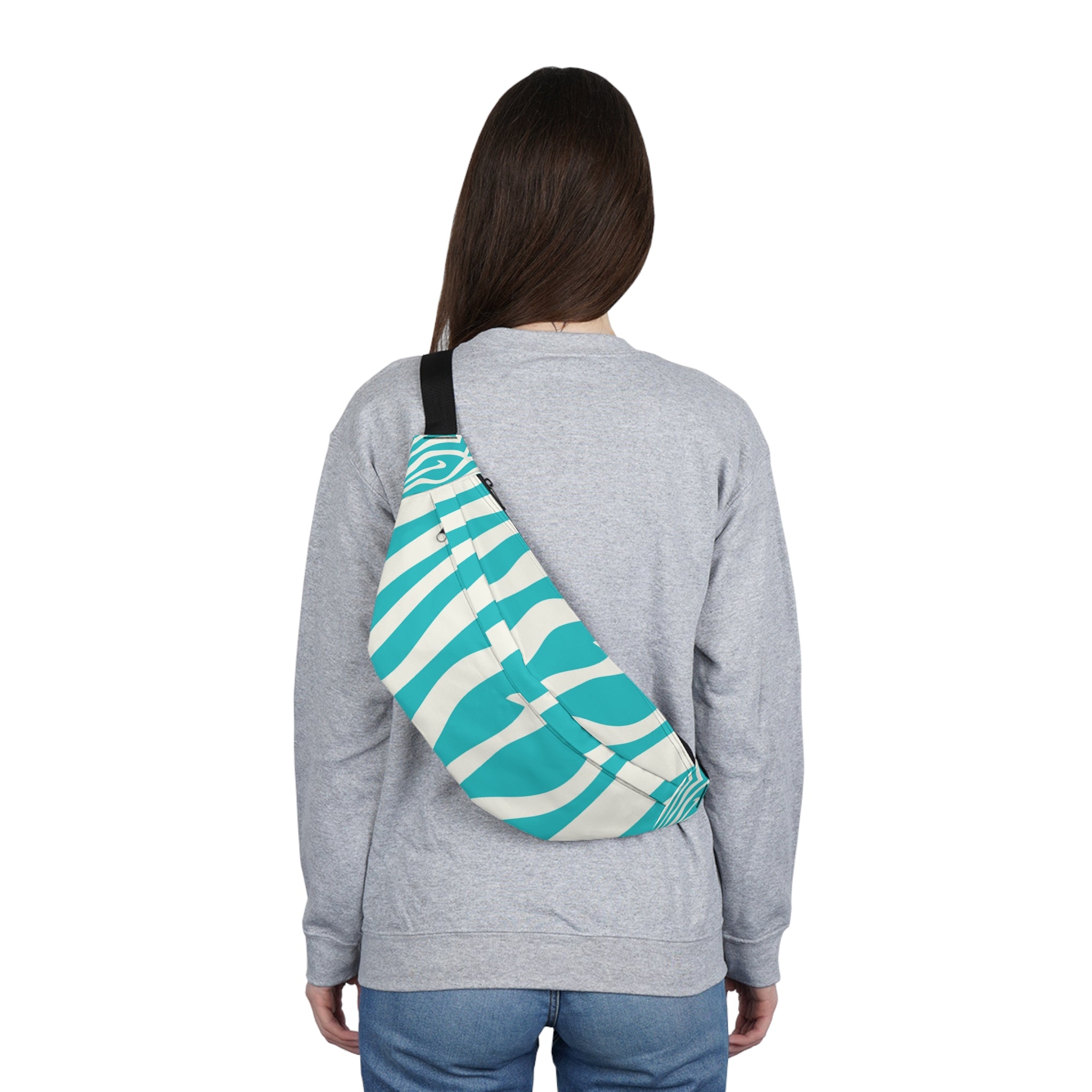 Melting Zebra Stripes Turquoise and White Large Fanny Pack, Artsulli - Art is Long, Life is Short, Bags, , , , , , , 
