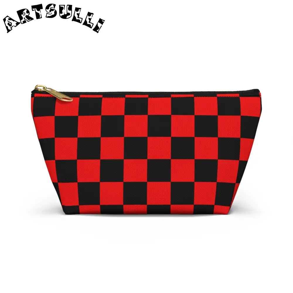 JAKKOUTTHEBXX Checkerboard Red and Black Accessory Pouch w T-bottom