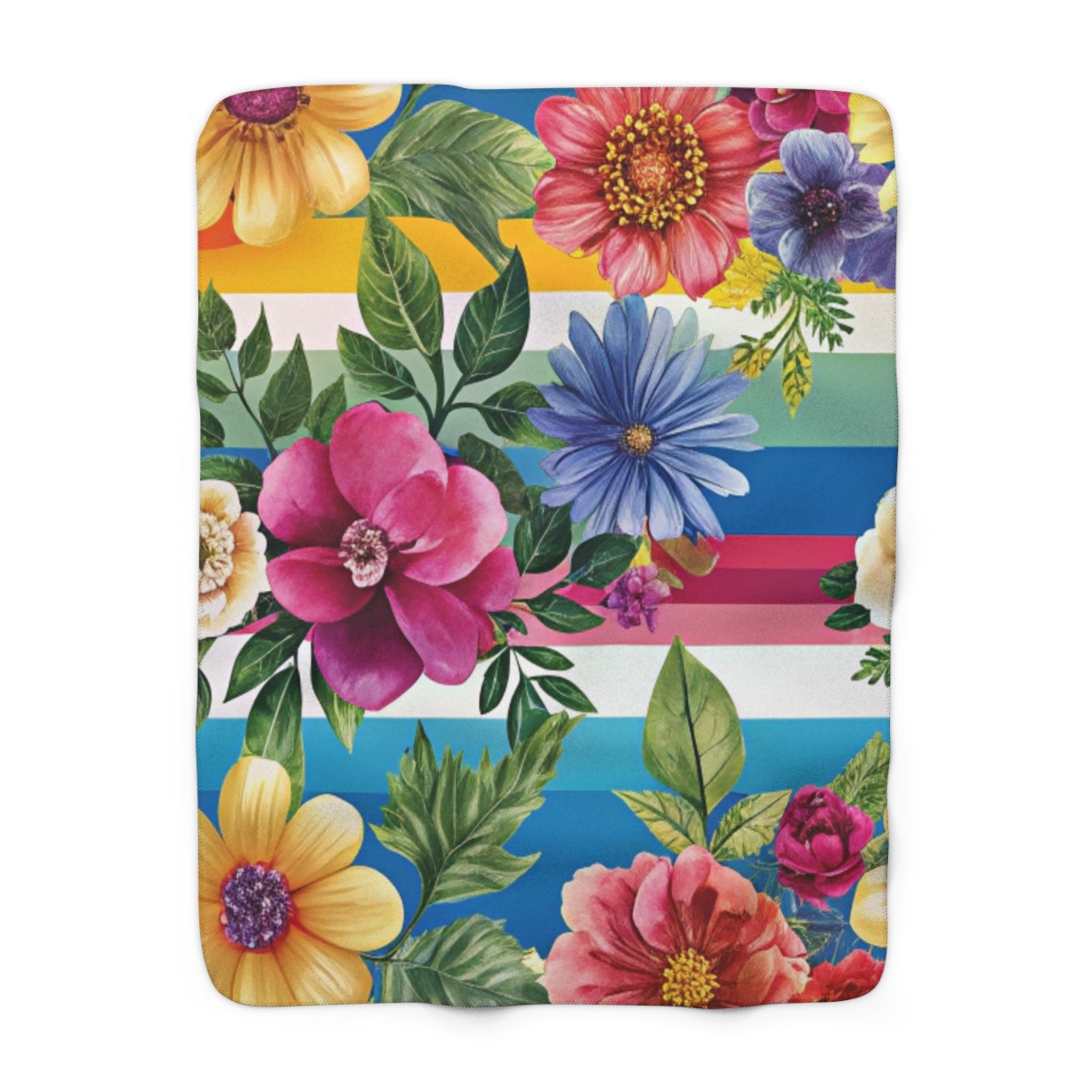Floral Stripe 4K Sherpa Fleece Blanket, Artsulli - Art is Long, Life is Short, Home Decor, Size, 50" × 60", , , , , 10361666365613318379