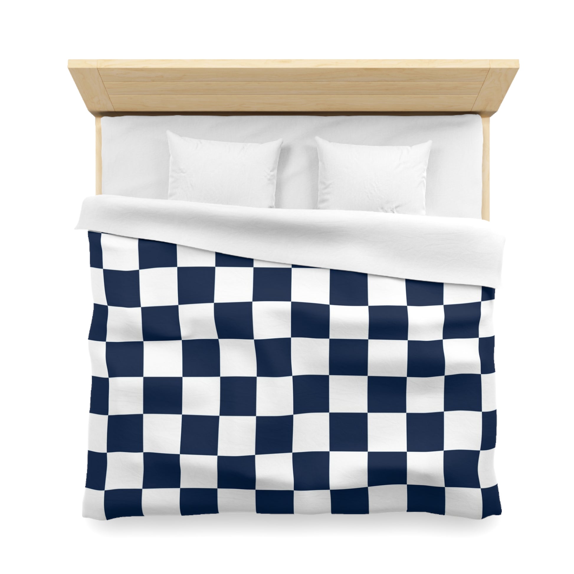 Checkerboard White and Navy Blue Microfiber Duvet Cover, Artsulli - Art is Long, Life is Short, Home Decor, , , , , , , 