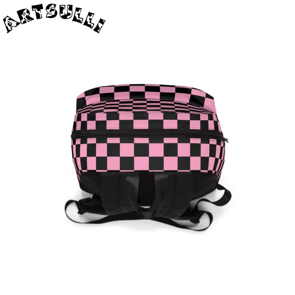 JAKKOUTTHEBXX Checkerboard Black and Pink Unisex Classic Backpack