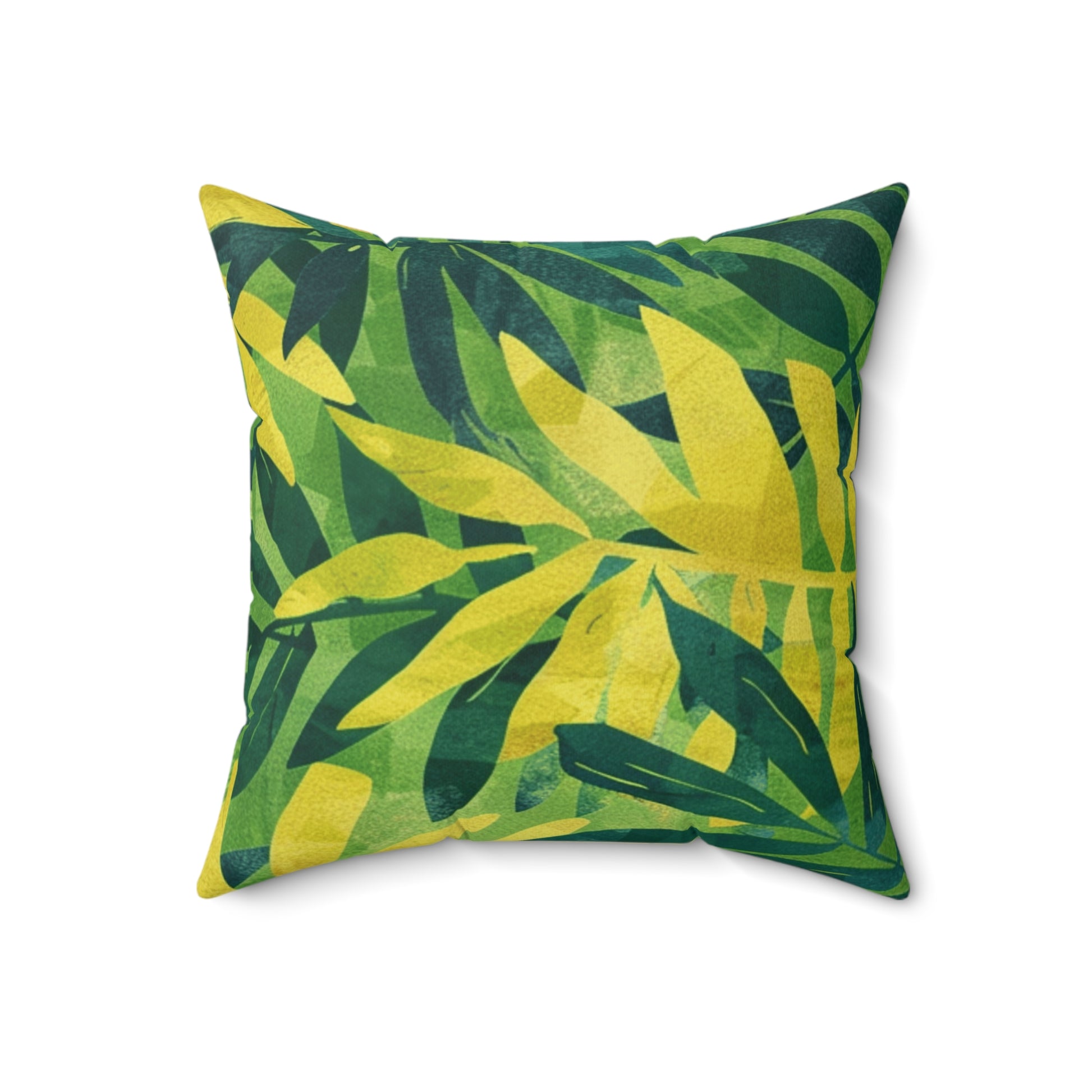 Green Leaf x Yellow Leaf x Tropical x Jungle Spun Polyester Square Pillow, Artsulli - Art is Long, Life is Short, Home Decor, , , , , , , 
