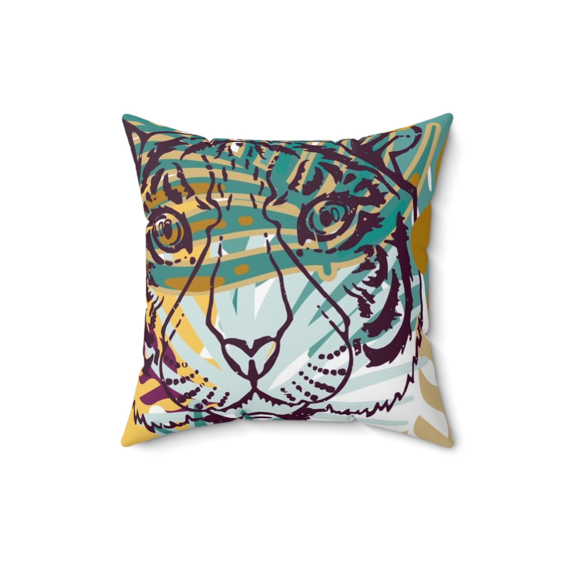 Tropical Jungle Tigers Brown and Green Spun Polyester Square Pillow, Artsulli - Art is Long, Life is Short, Home Decor, , , , , , , 