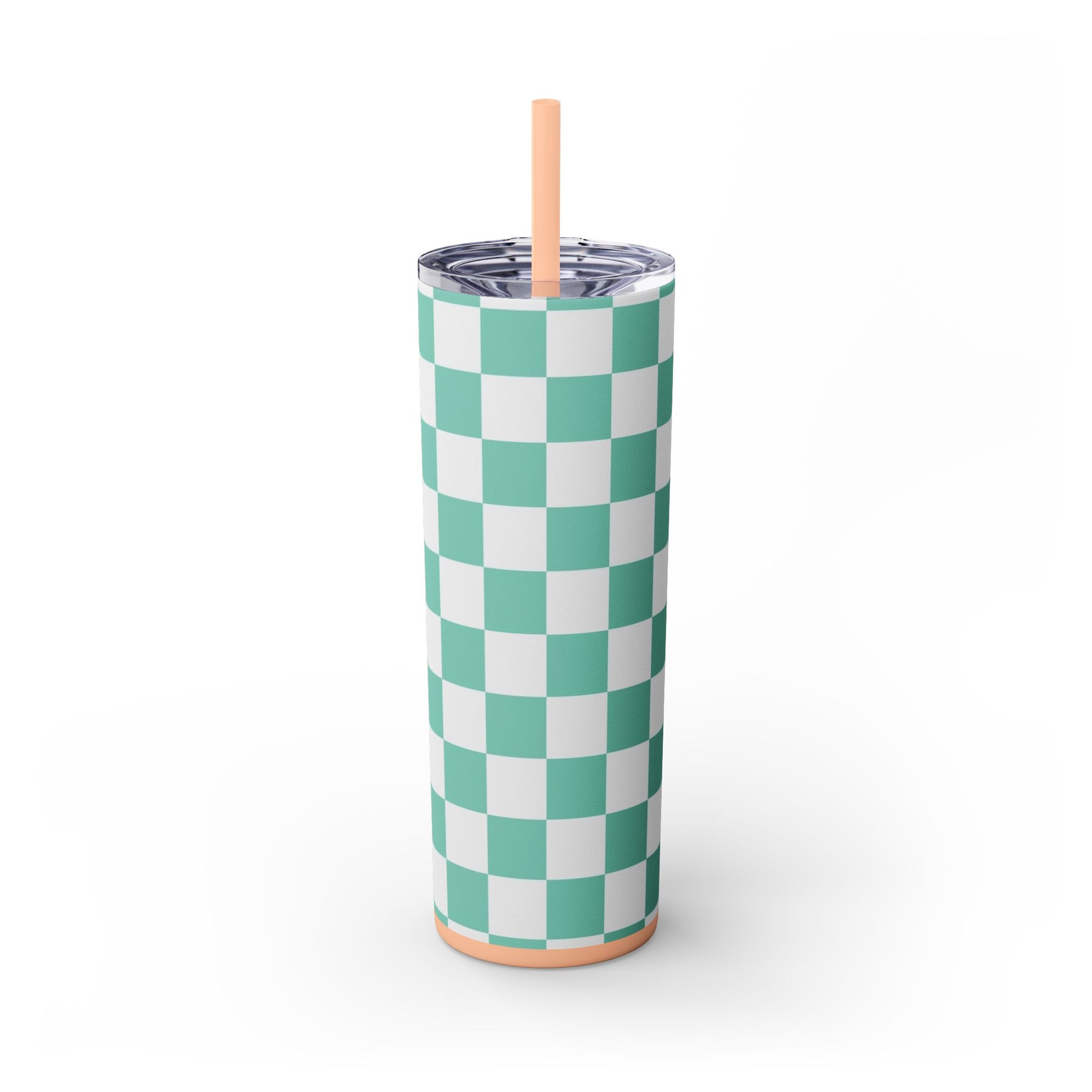 Checkerboard Light Green Skinny Tumbler with Straw, 20oz, Artsulli - Art is Long, Life is Short, Mug, Finish, Matte, Color, Blush, Size, 20oz, 36613732840614803255