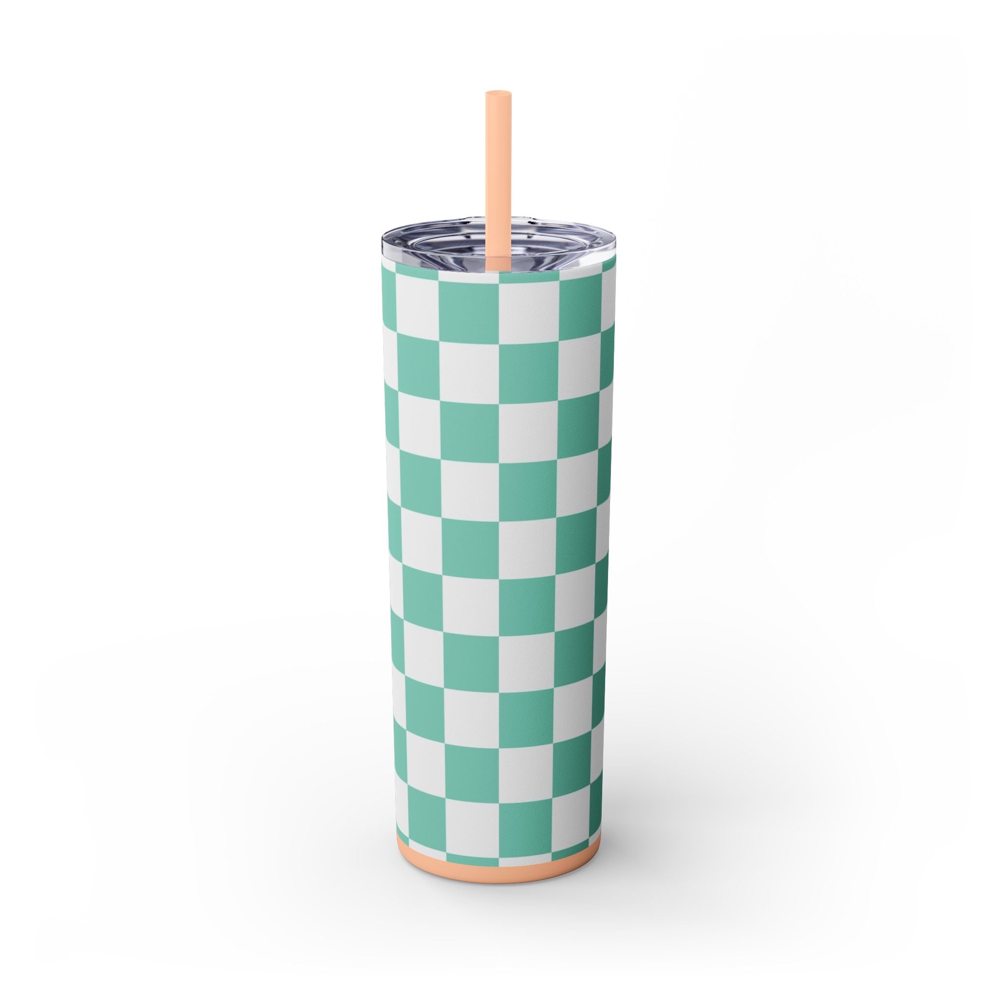 Checkerboard Light Green Skinny Tumbler with Straw, 20oz, Artsulli - Art is Long, Life is Short, Mug, Finish, Matte, Color, Blush, Size, 20oz, 36613732840614803255