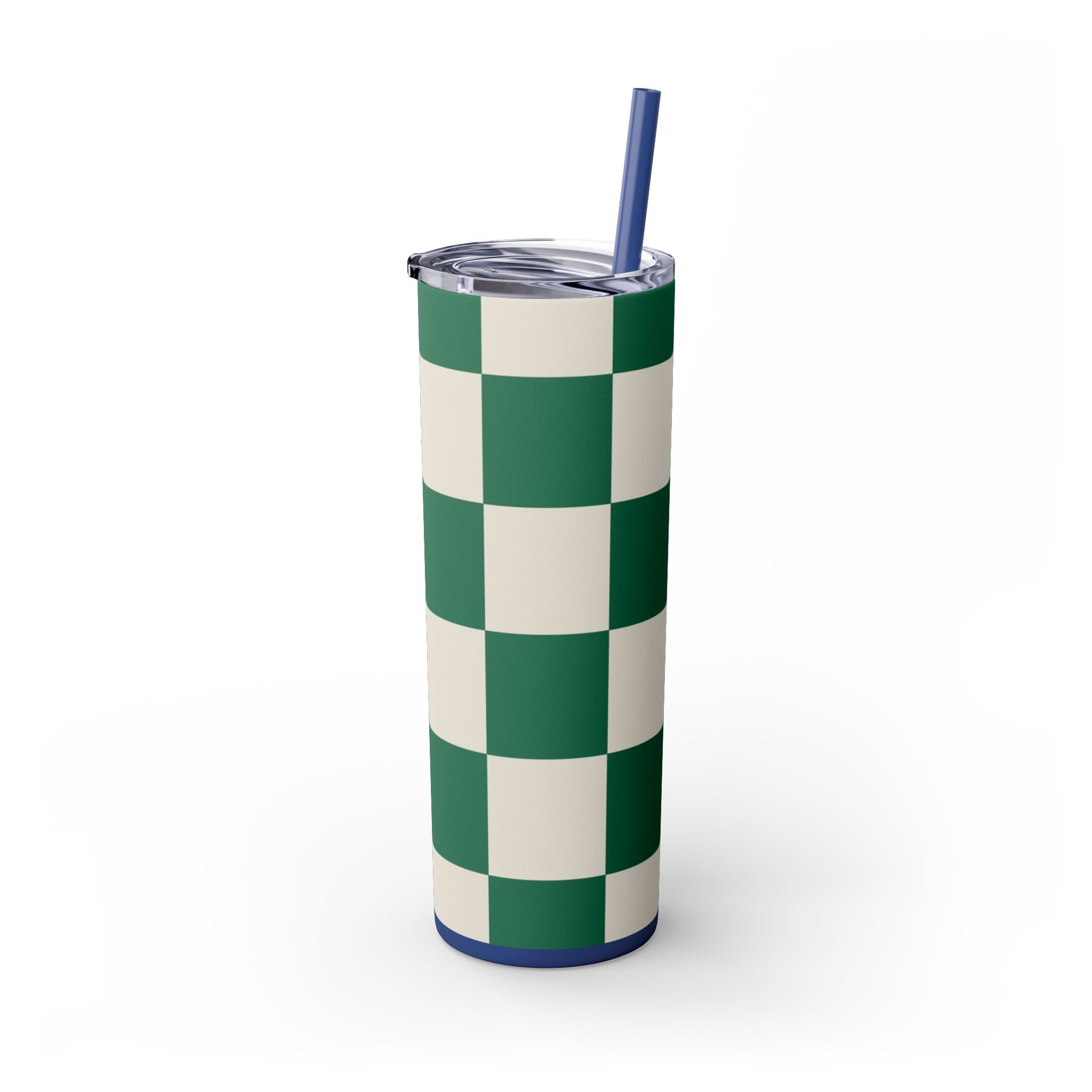 Checkerboard Dark Green Skinny Tumbler with Straw, 20oz, Artsulli - Art is Long, Life is Short, Mug, , , , , , , 