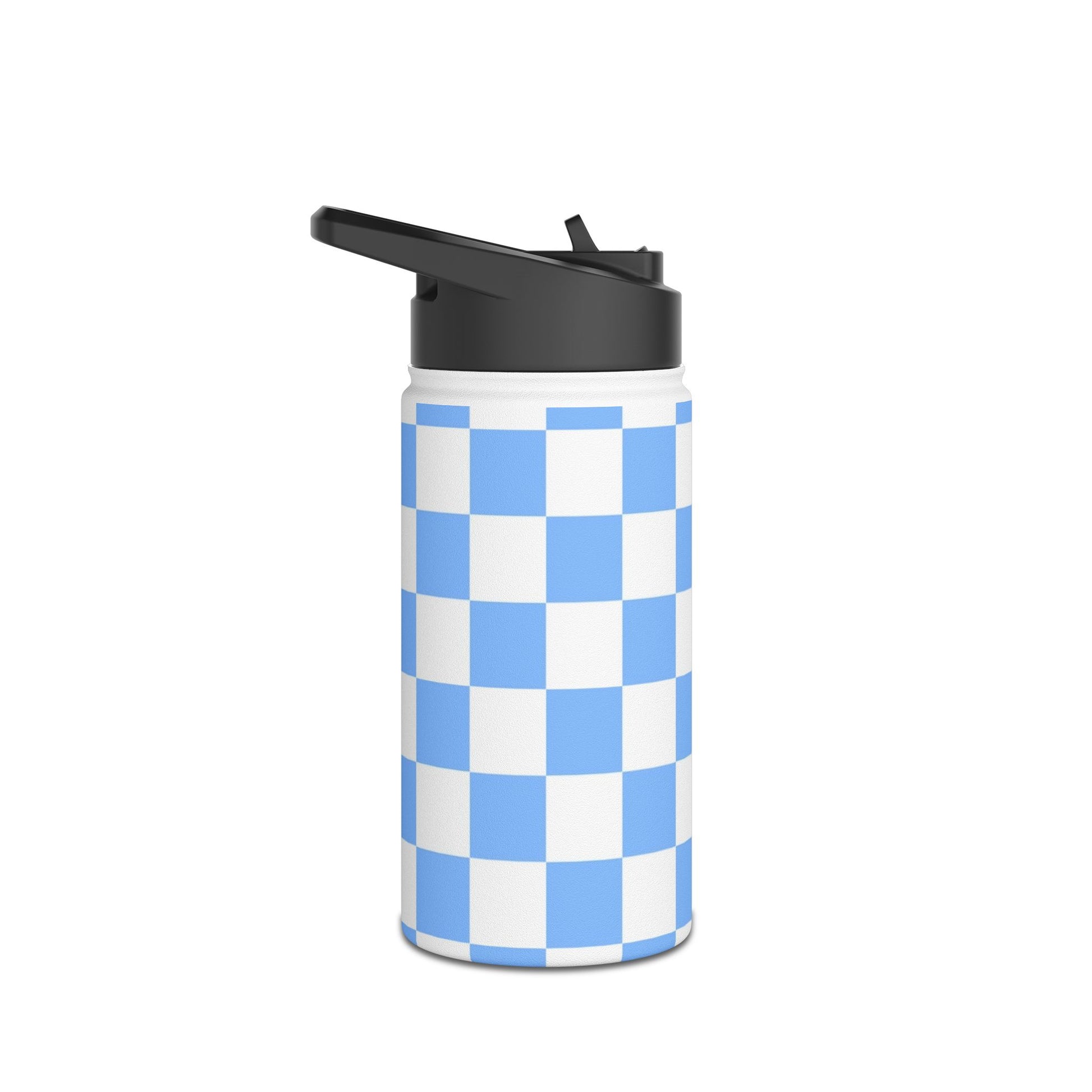Checkerboard White and Light Blue Stainless Steel Water Bottle, Standard Lid, Artsulli - Art is Long, Life is Short, Mug, , , , , , , 