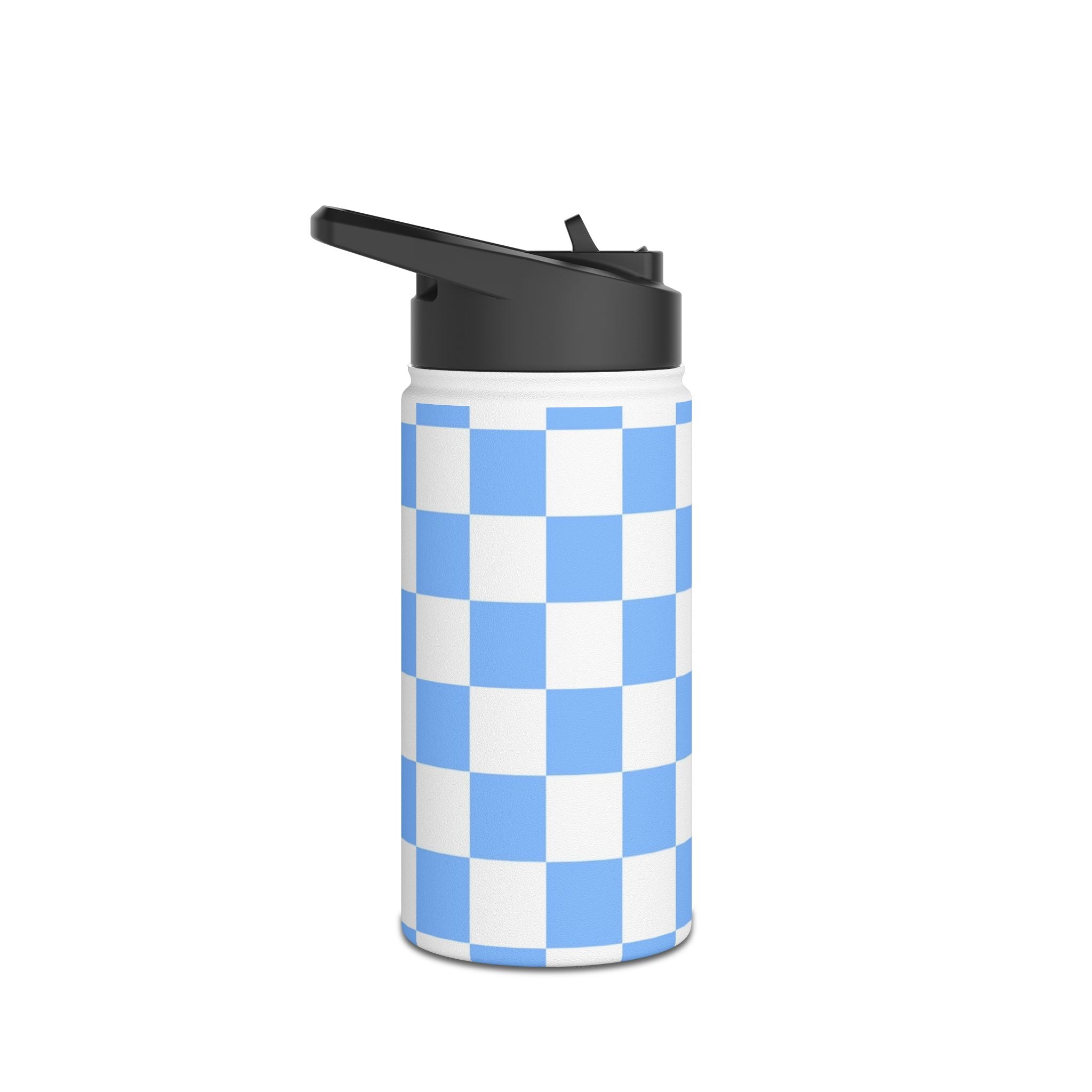 Checkerboard White and Light Blue Stainless Steel Water Bottle, Standard Lid, Artsulli - Art is Long, Life is Short, Mug, , , , , , , 